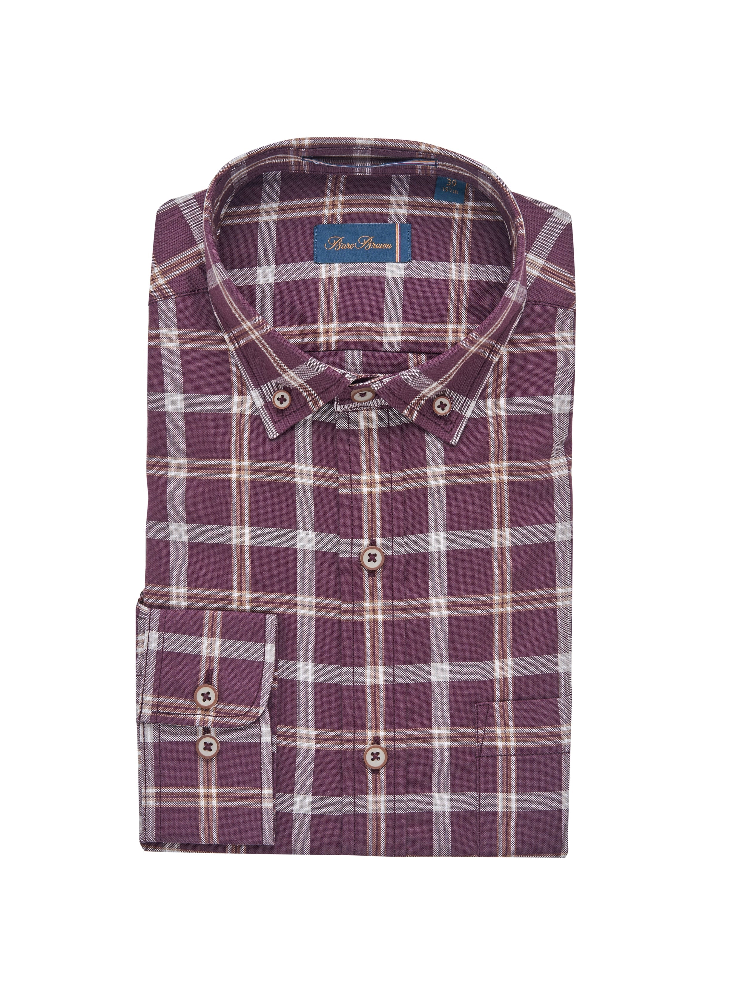 Bare Brown Cotton Check Shirt - Slim Fit with Full Sleeves - Wine