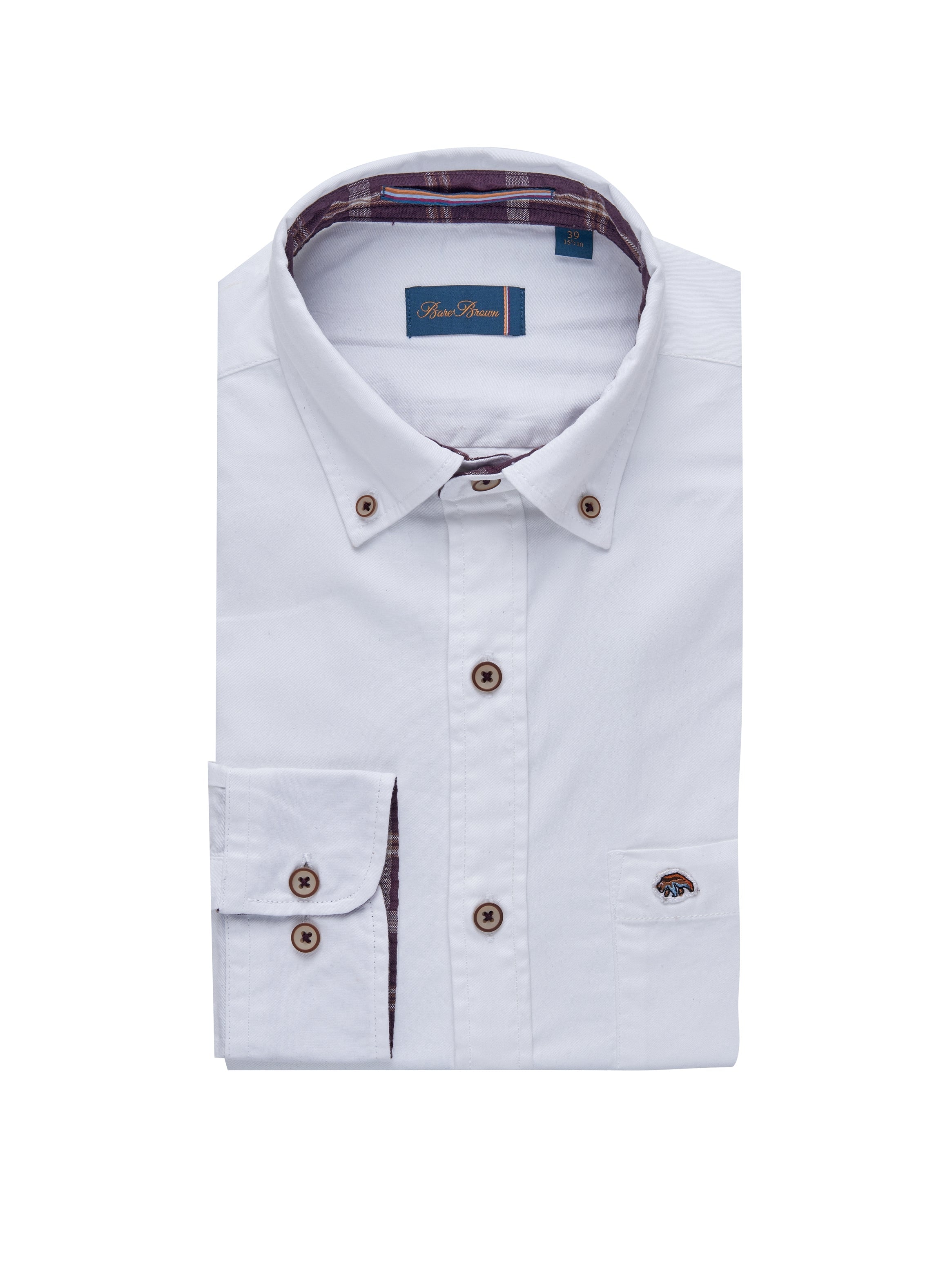 Bare Brown Cotton Stretch Shirt, Slim Fit with Full Sleeves - White