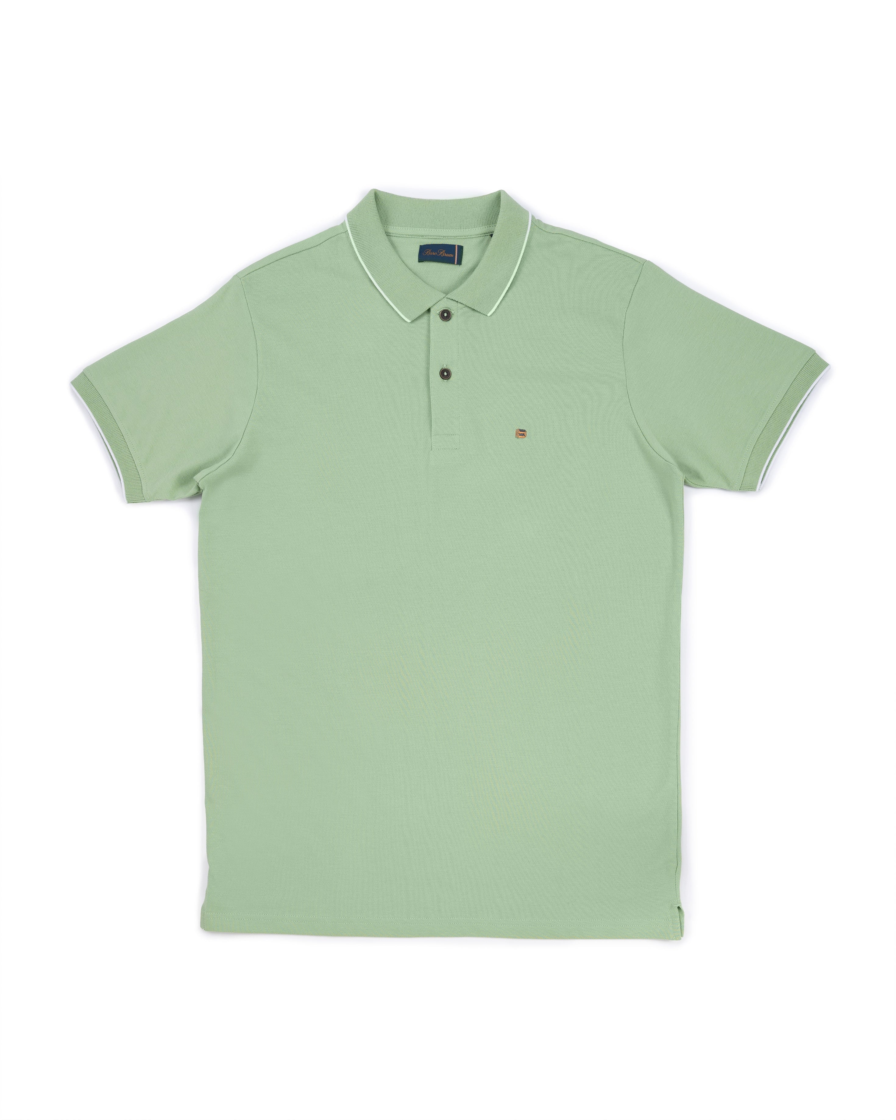 Bare Brown Light Green Slim Fit Lightweight Polo T-Shirt