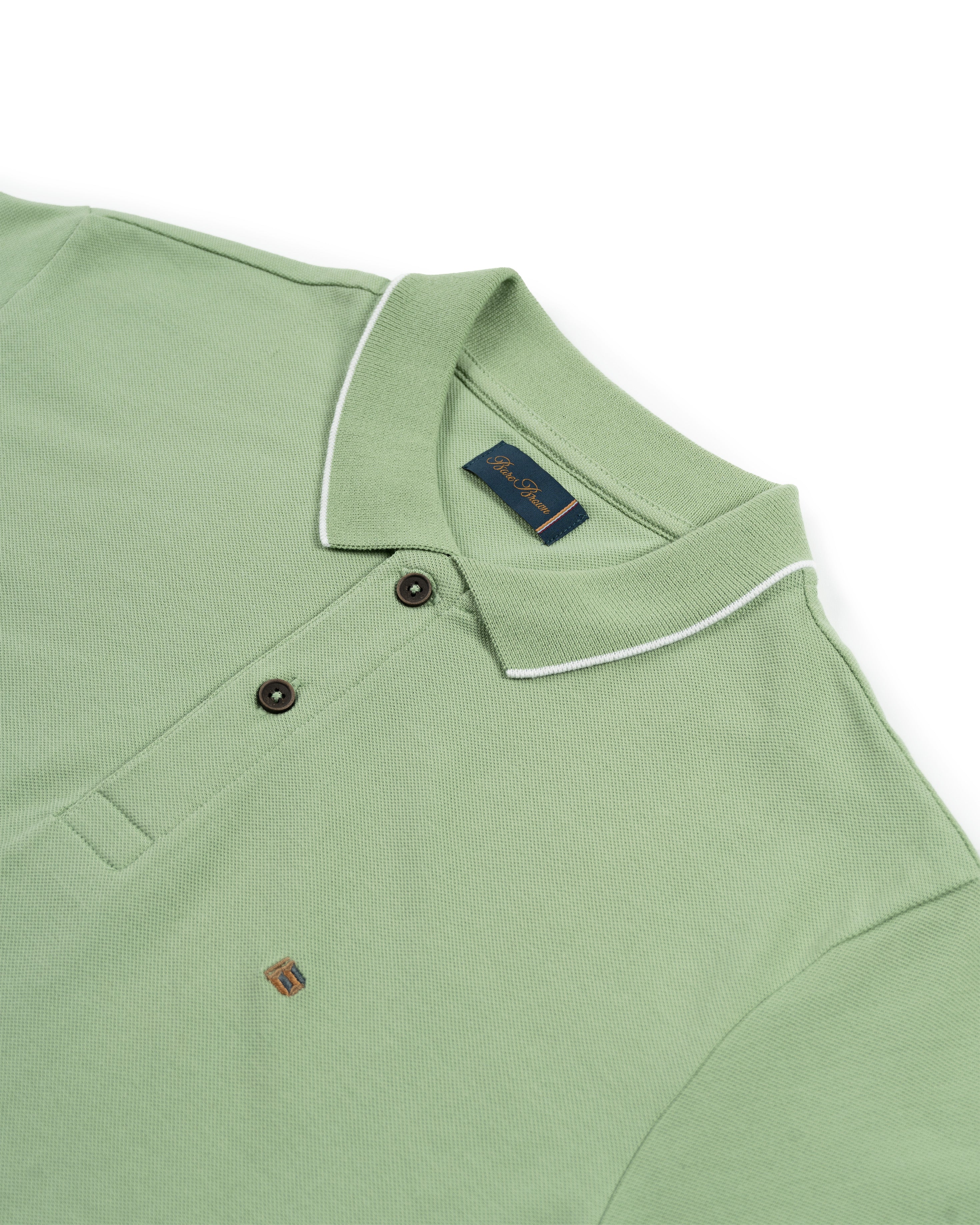 Bare Brown Light Green Slim Fit Lightweight Polo T-Shirt
