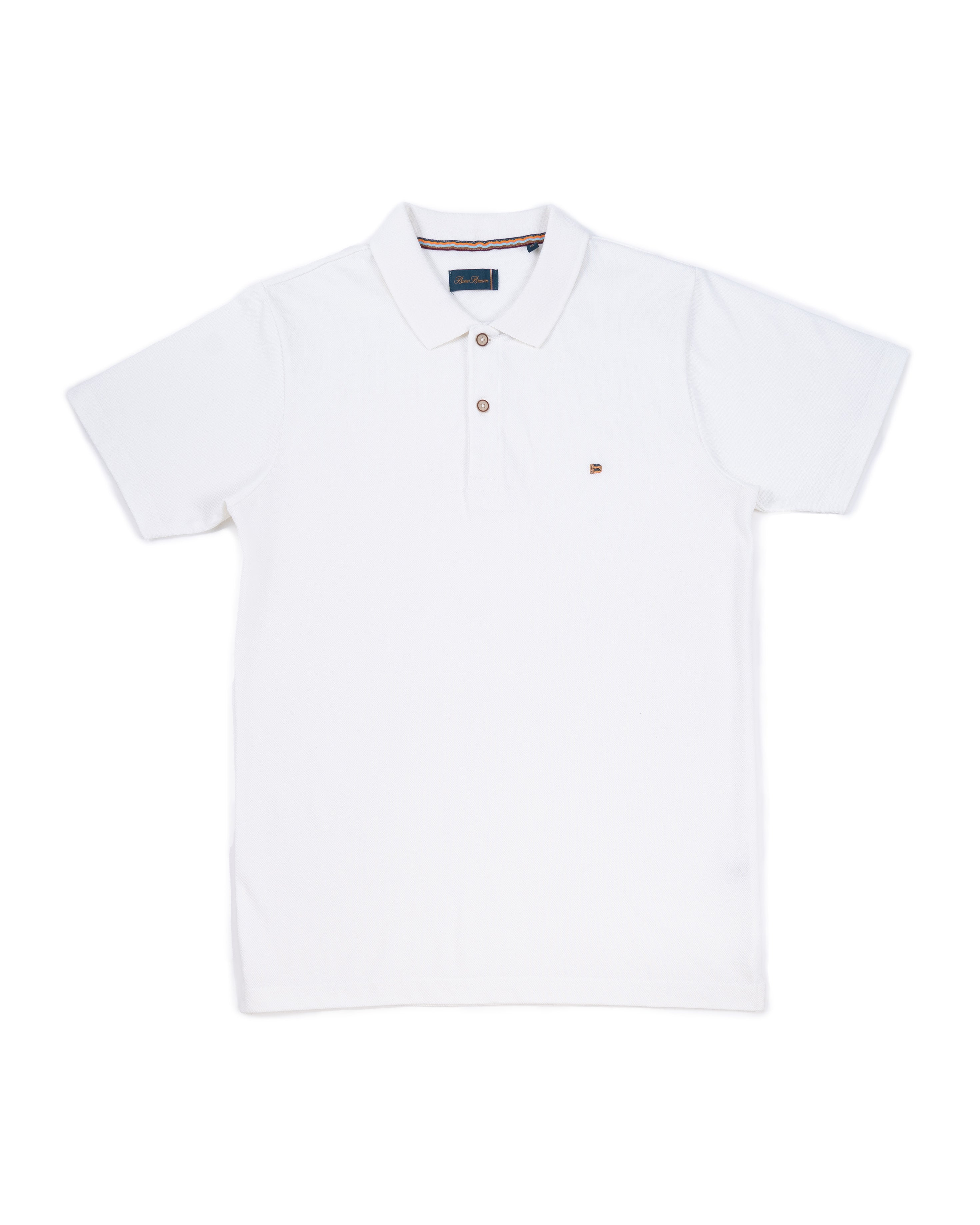 Bare Brown White Slim Fit Lightweight Polo T-Shirt