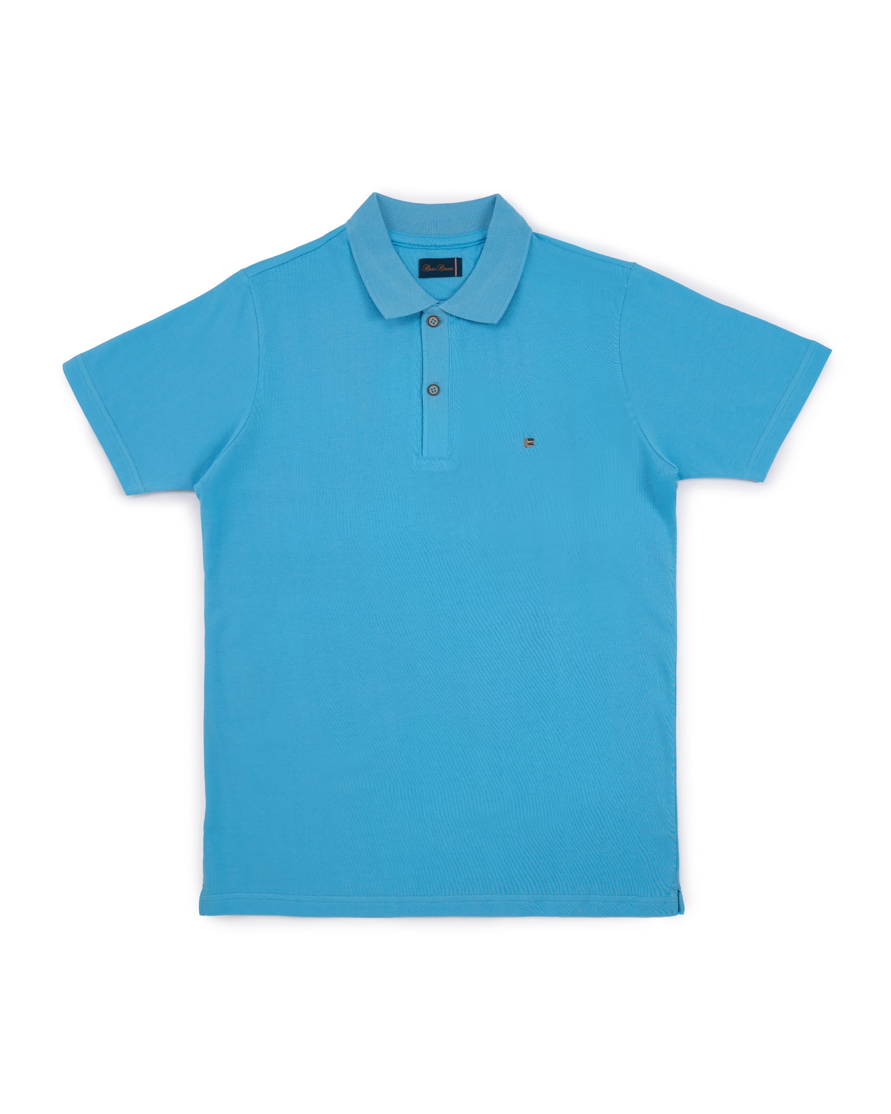 Bare Brown Aqua Blue Slim Fit Lightweight Polo T-Shirt