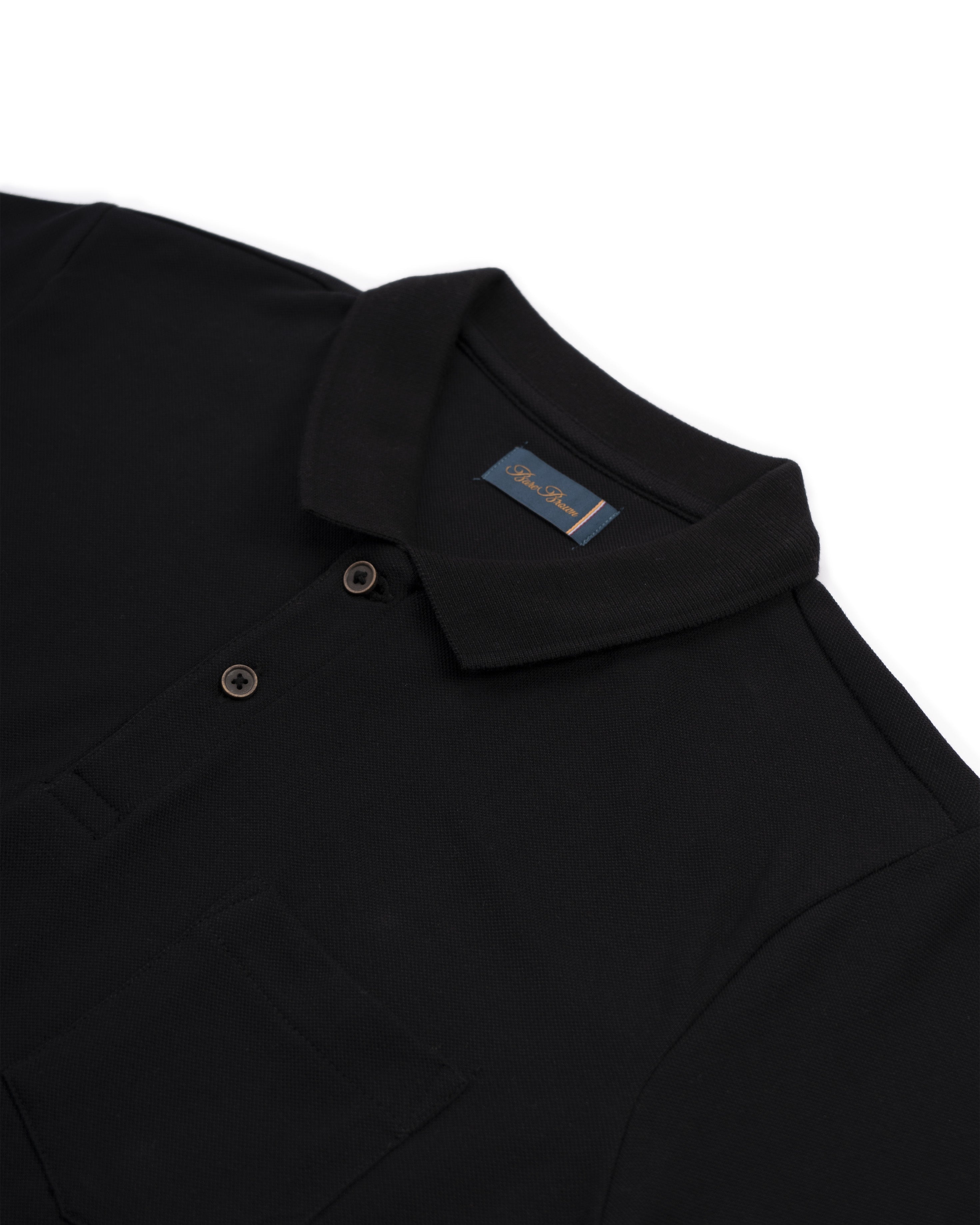 Bare Brown Black Slim Fit Lightweight Polo T-Shirt with Pocket
