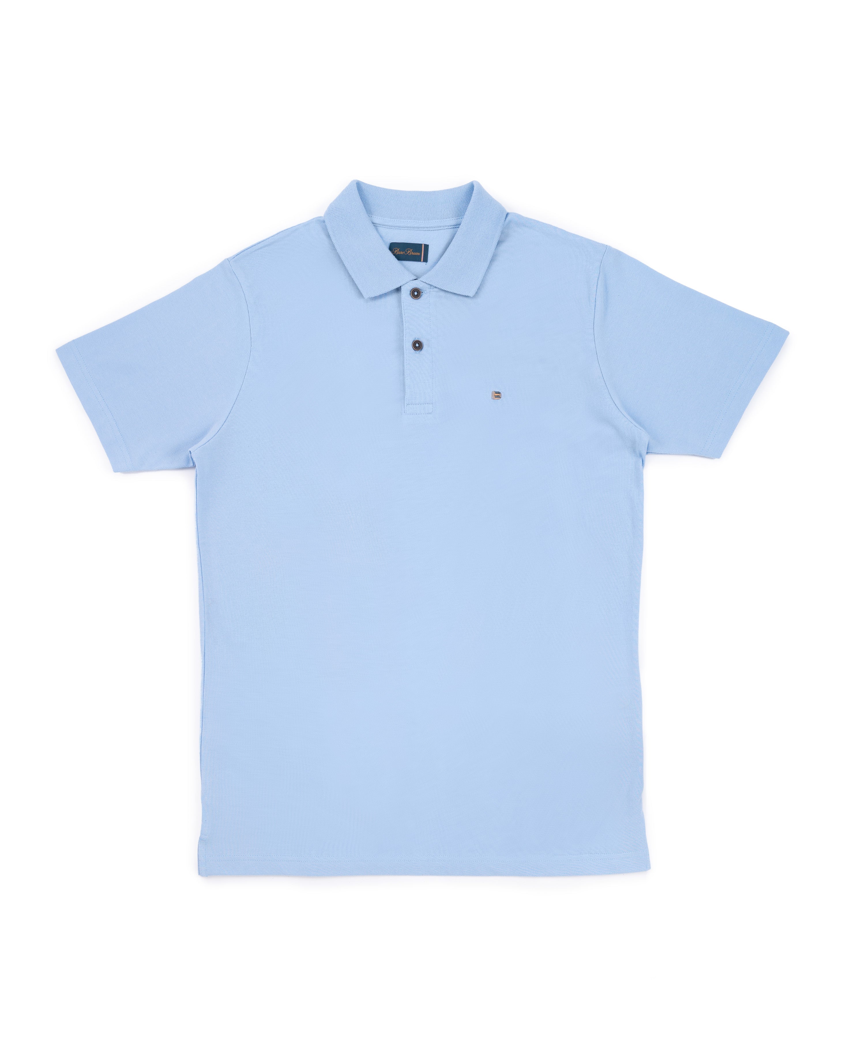 Bare Brown Light Blue Slim Fit Lightweight Polo T-Shirt