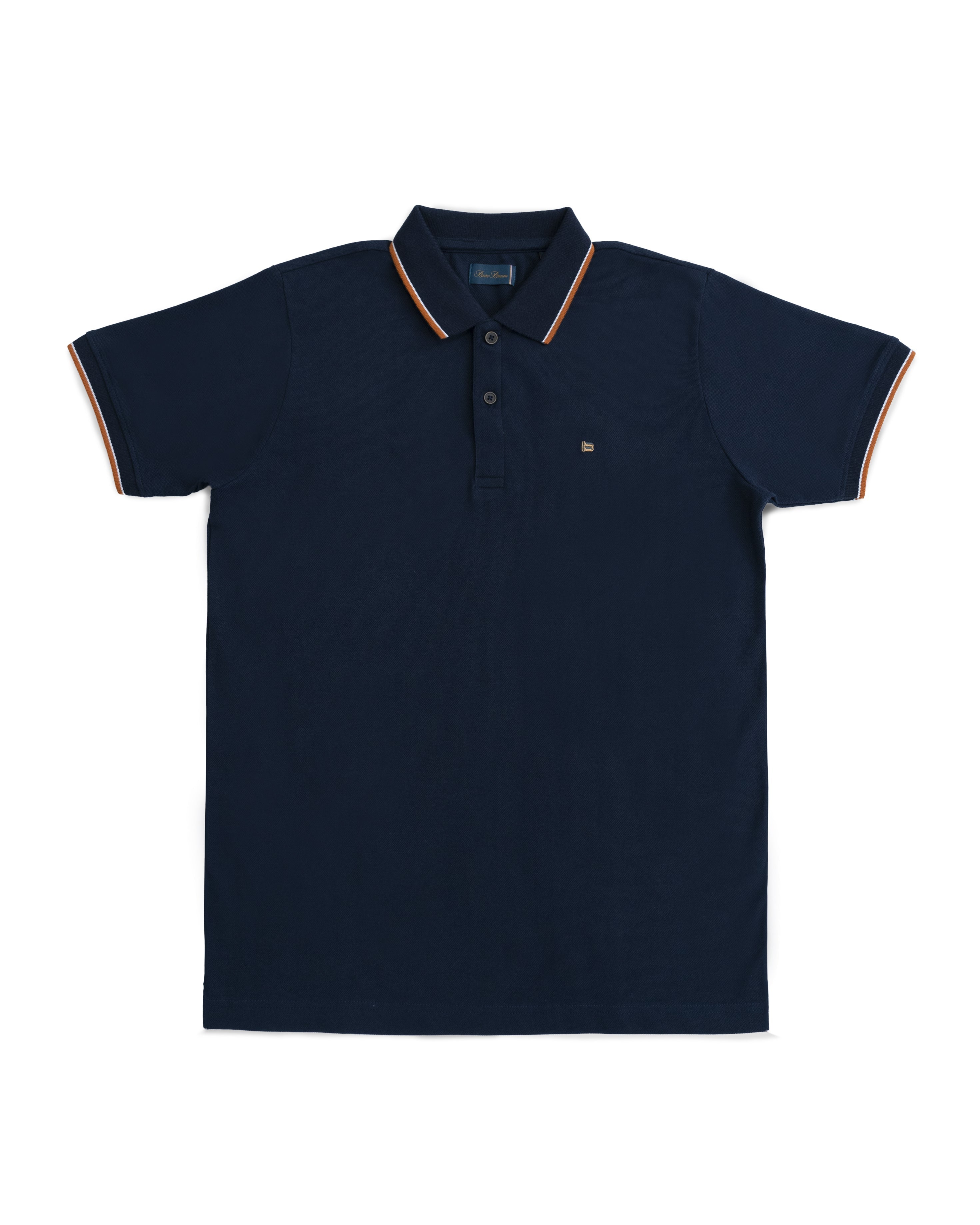 Bare Brown Navy Slim Fit Lightweight Polo T-Shirt