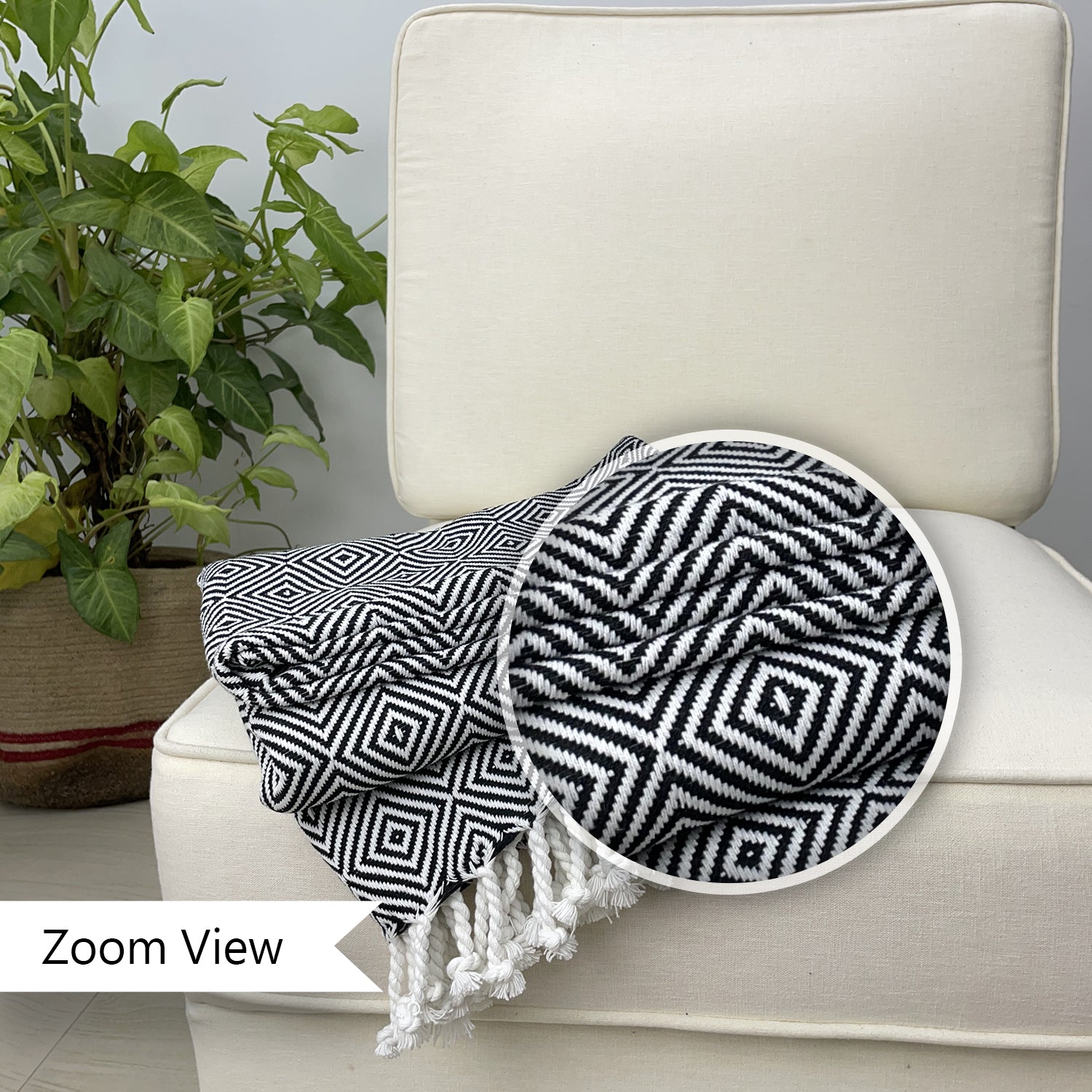 Avocado Linens Cotton Blend Sofa Throws - Black & White Diamond