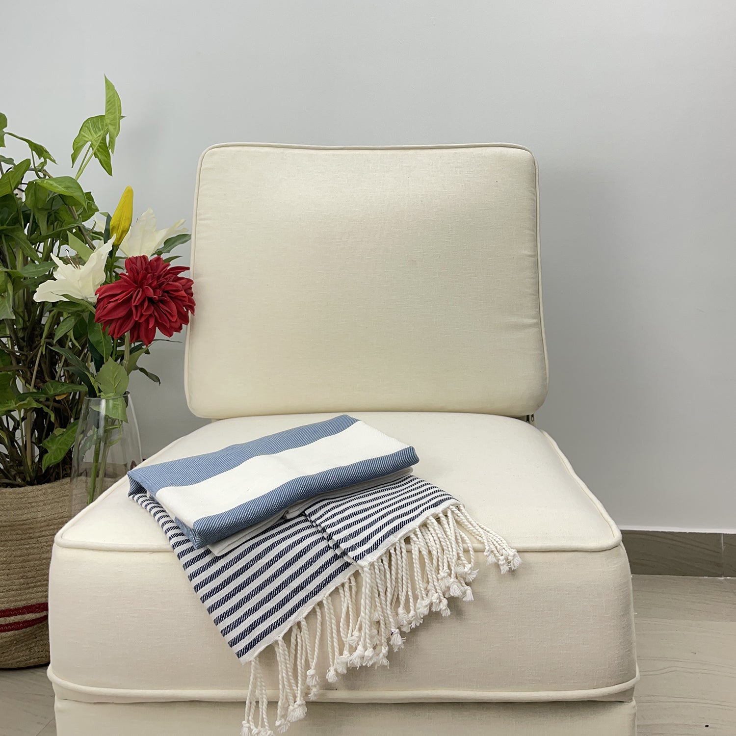 Avocado Linens Cotton Blend Sofa Throws - Blue & White Nautical Stripes
