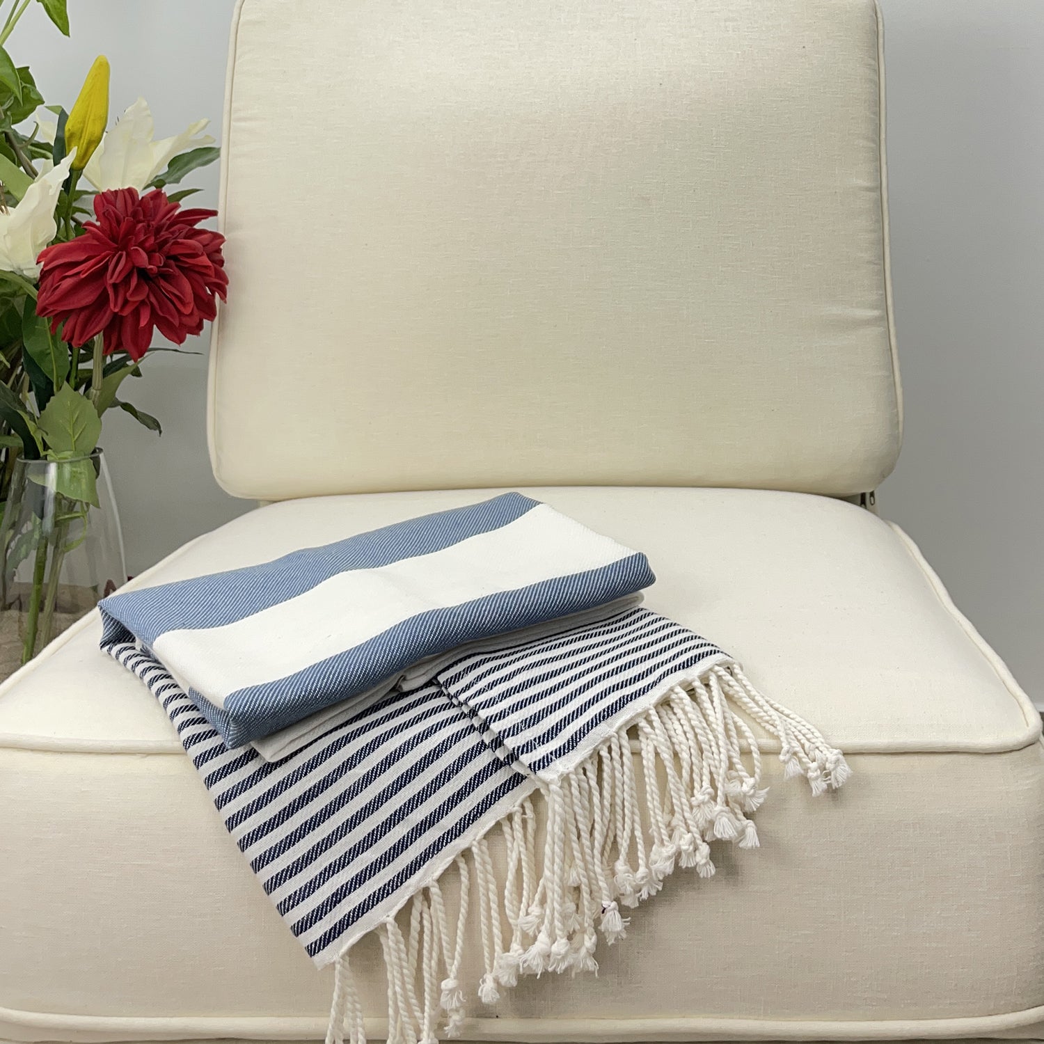 Avocado Linens Cotton Blend Sofa Throws - Blue & White Nautical Stripes
