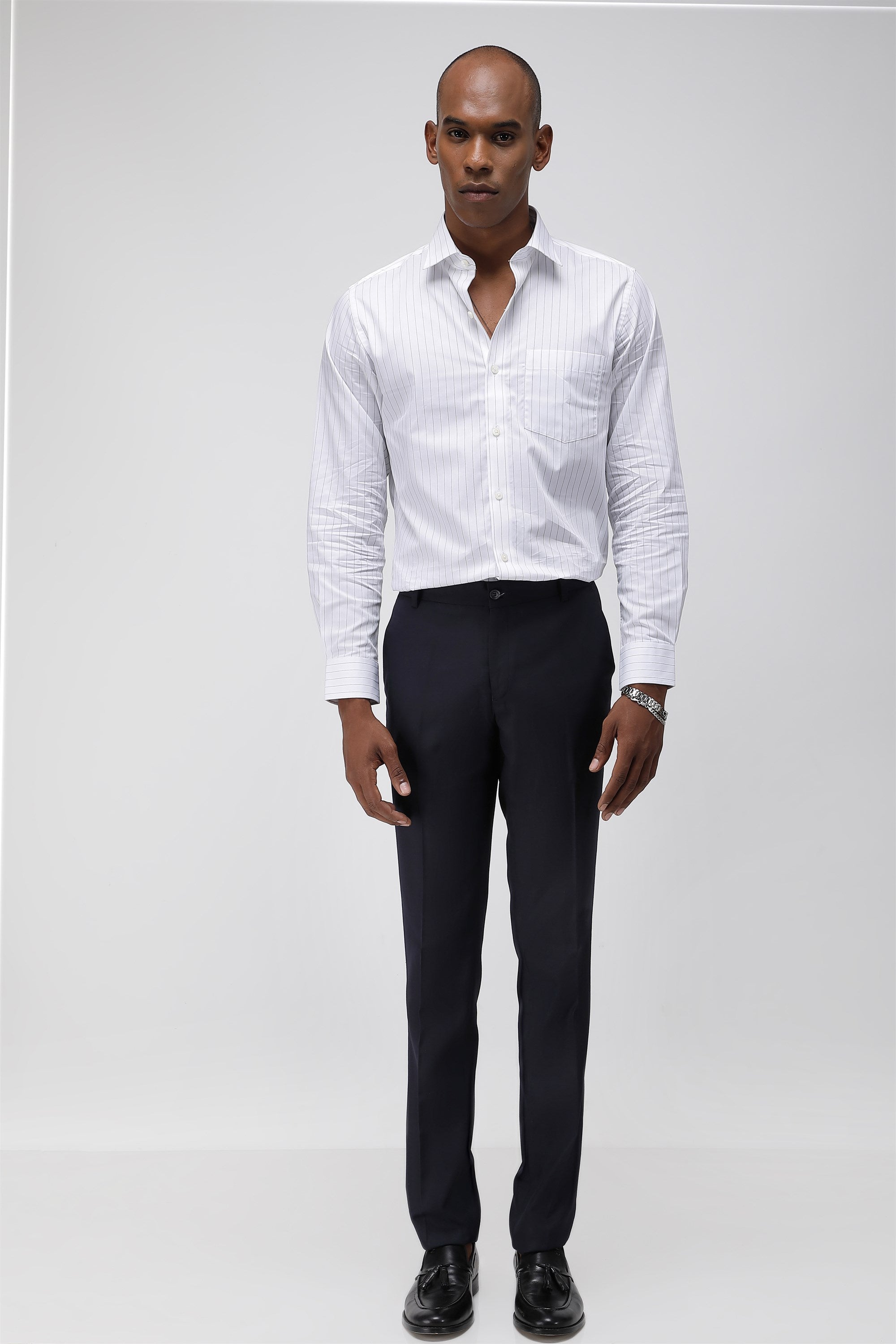 T the brand Formal Twill Flat Front Trouser - Navy Blue