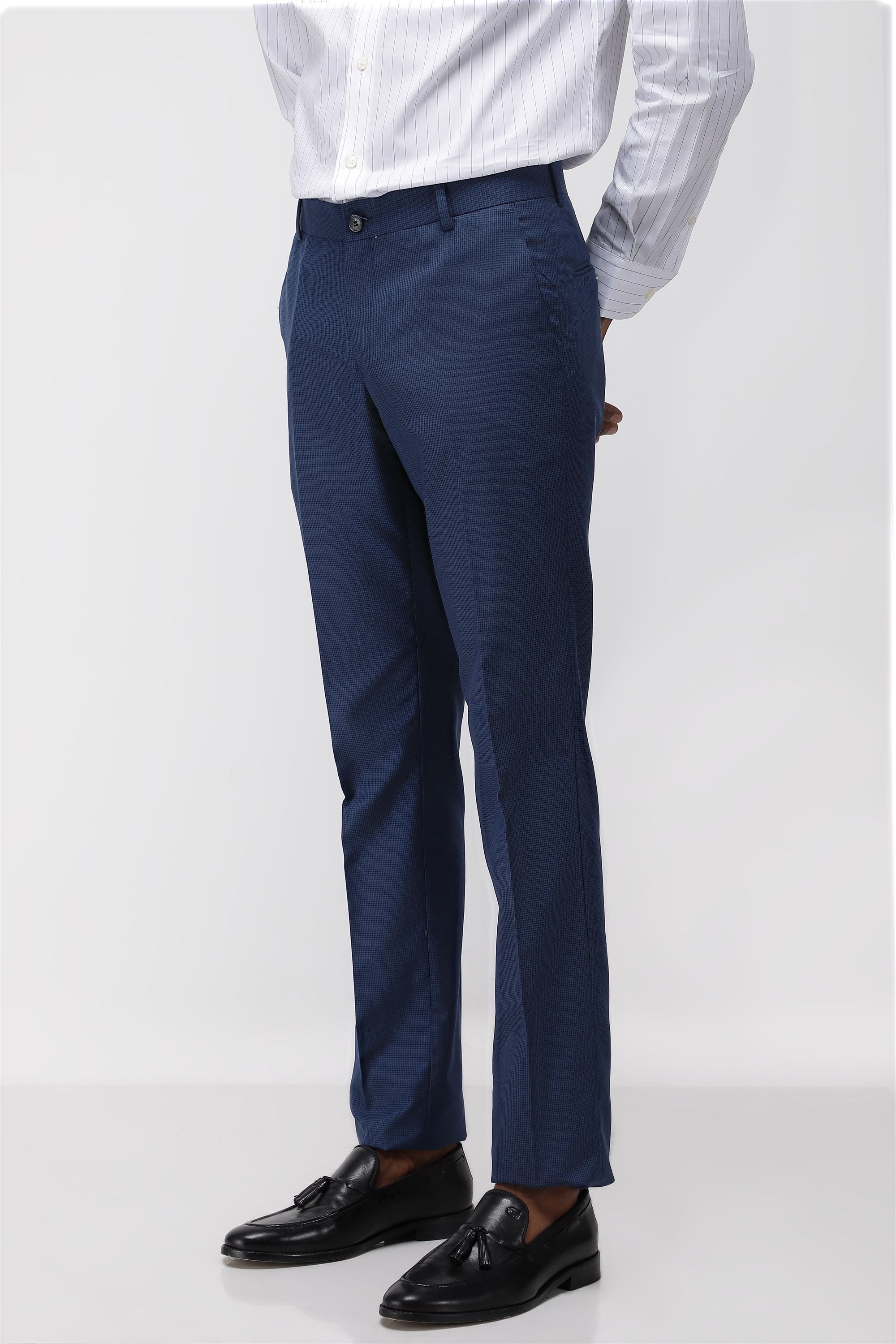 Buy Men Navy Textured Slim Fit Formal Trousers Online - 753385 | Peter  England