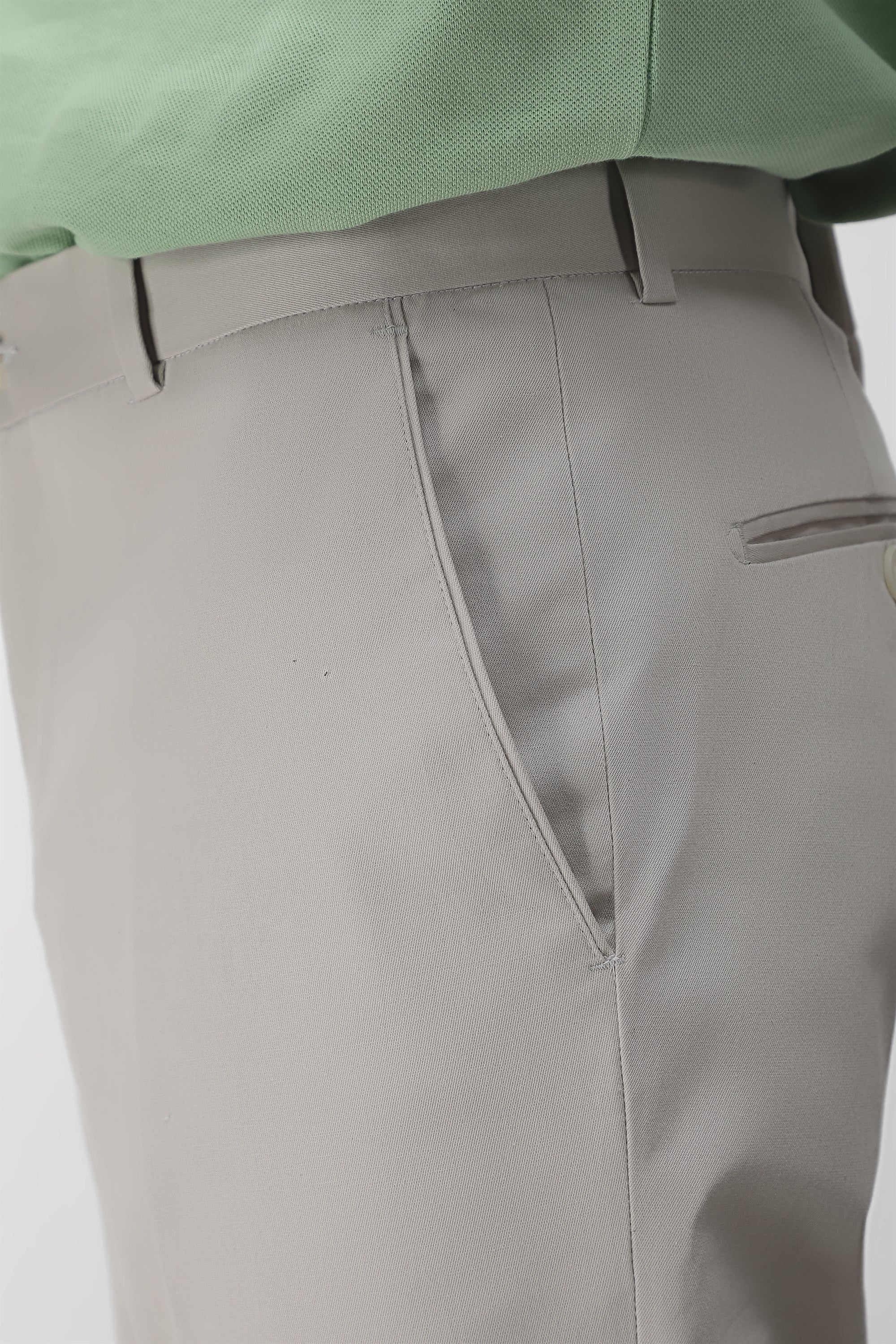Bare Brown Stretch Slim Fit Cotton Trousers - Light Grey