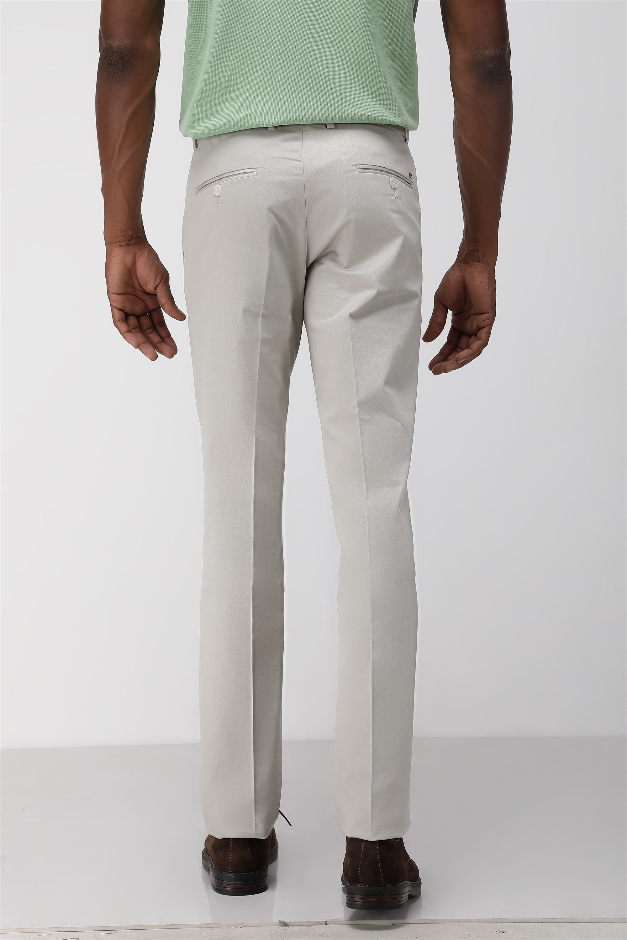 Bare Brown Stretch Slim Fit Cotton Trousers - Light Grey