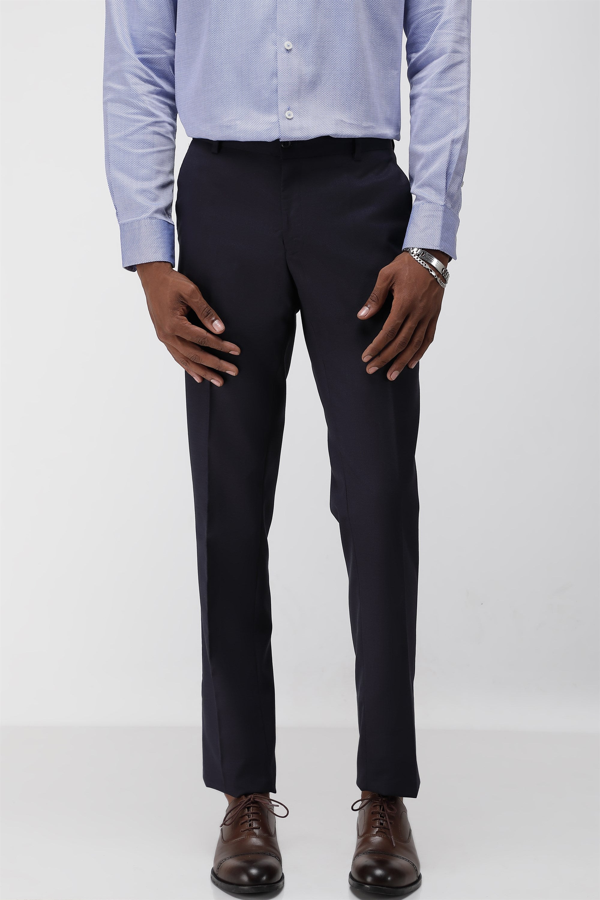 T the brand Stretch Formal Flat Front Trouser - Navy Blue