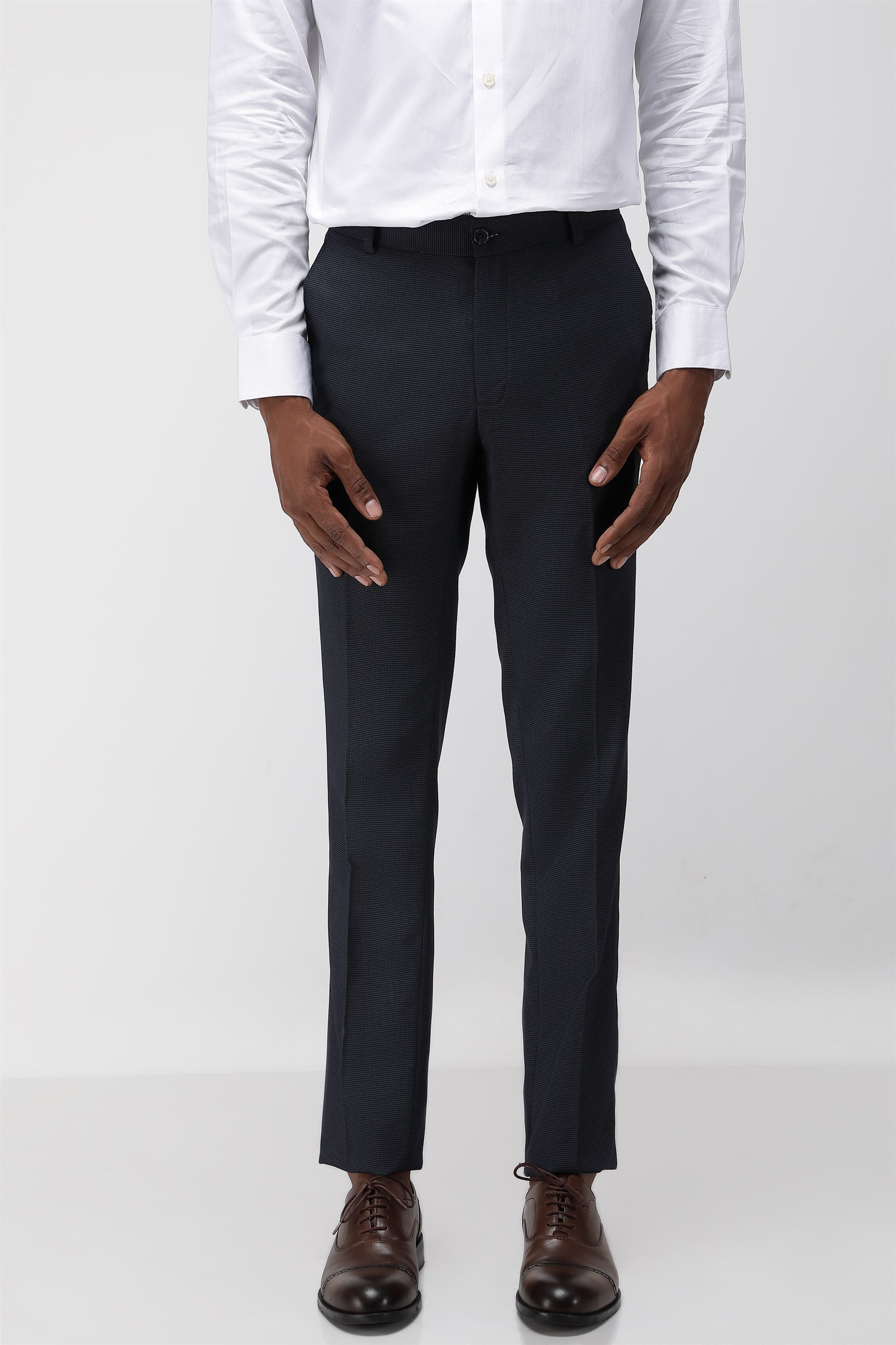 T the brand Stretch Formal Micro Dobby Trouser - Navy Blue