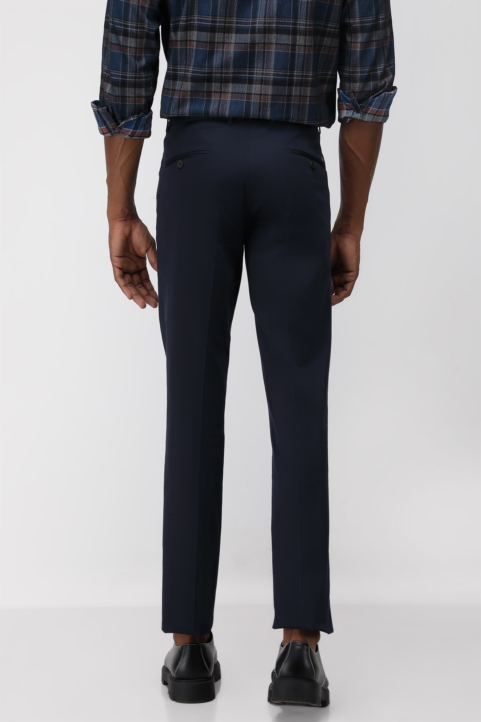 Bare Brown Stretch Slim Fit Cotton Trousers - Navy