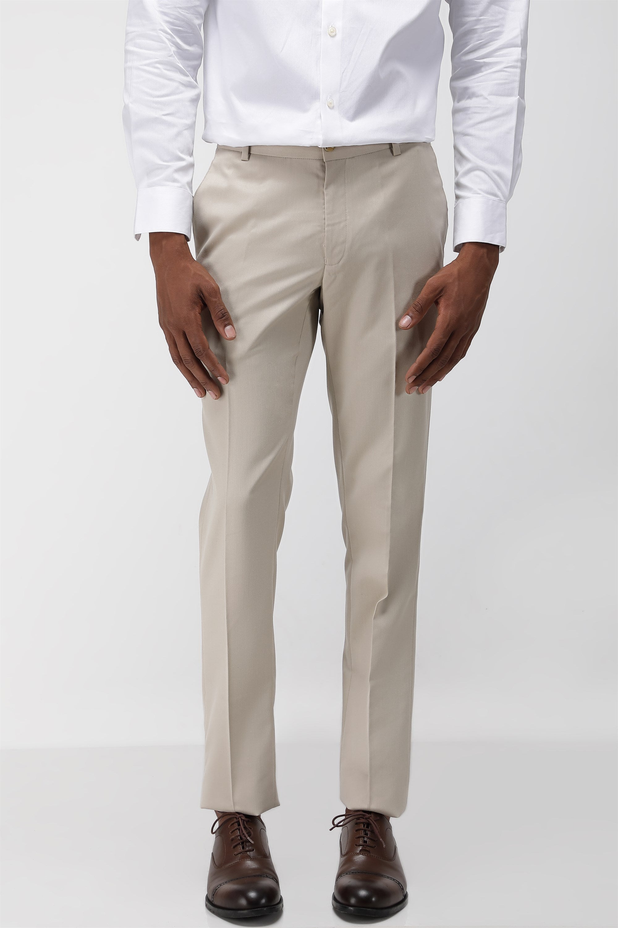 T the brand Mens Formal Flat Front Crease Trouser - Khaki