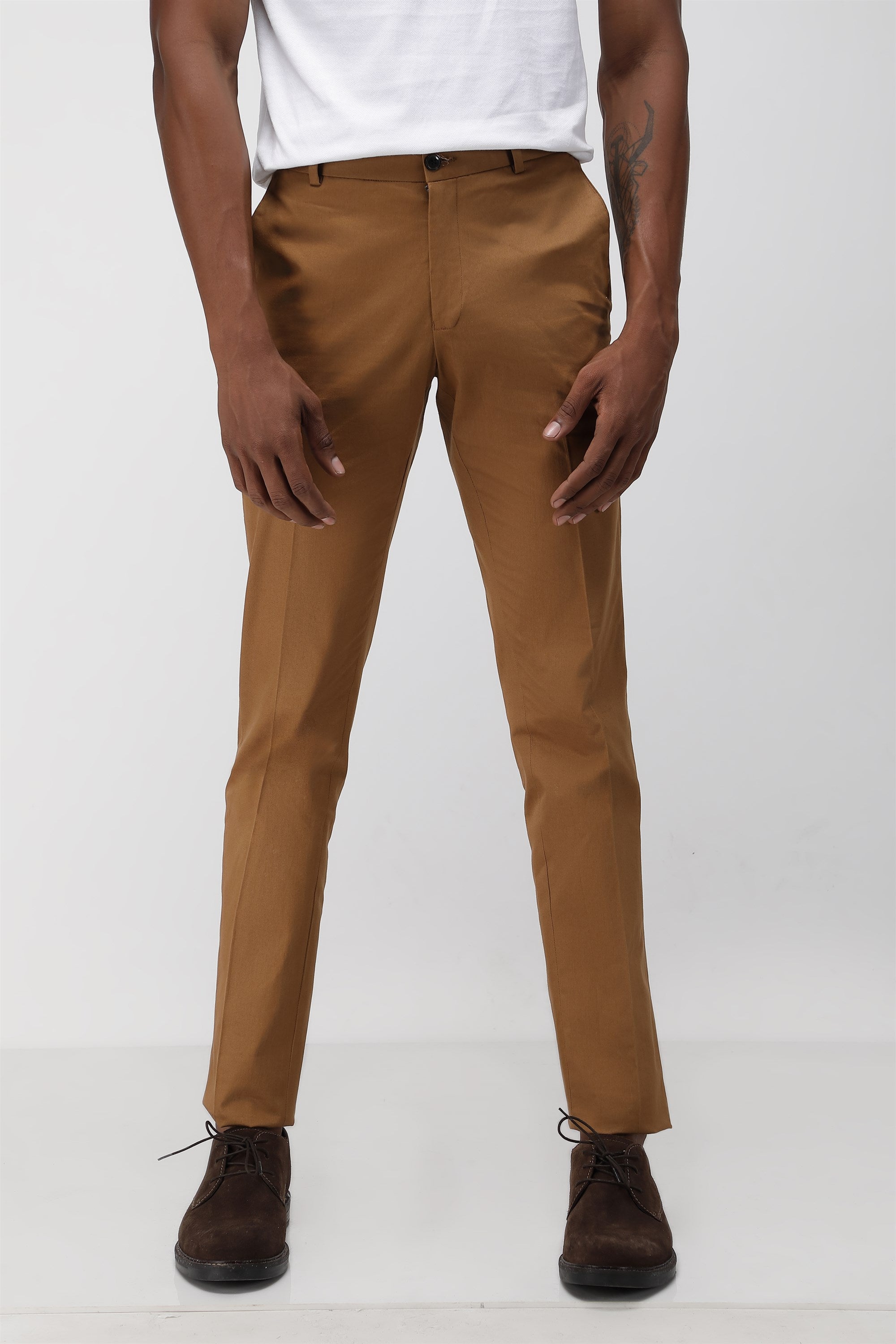 Dark Khaki Slim Fit Solid Stretch Cotton Trouser – Sting