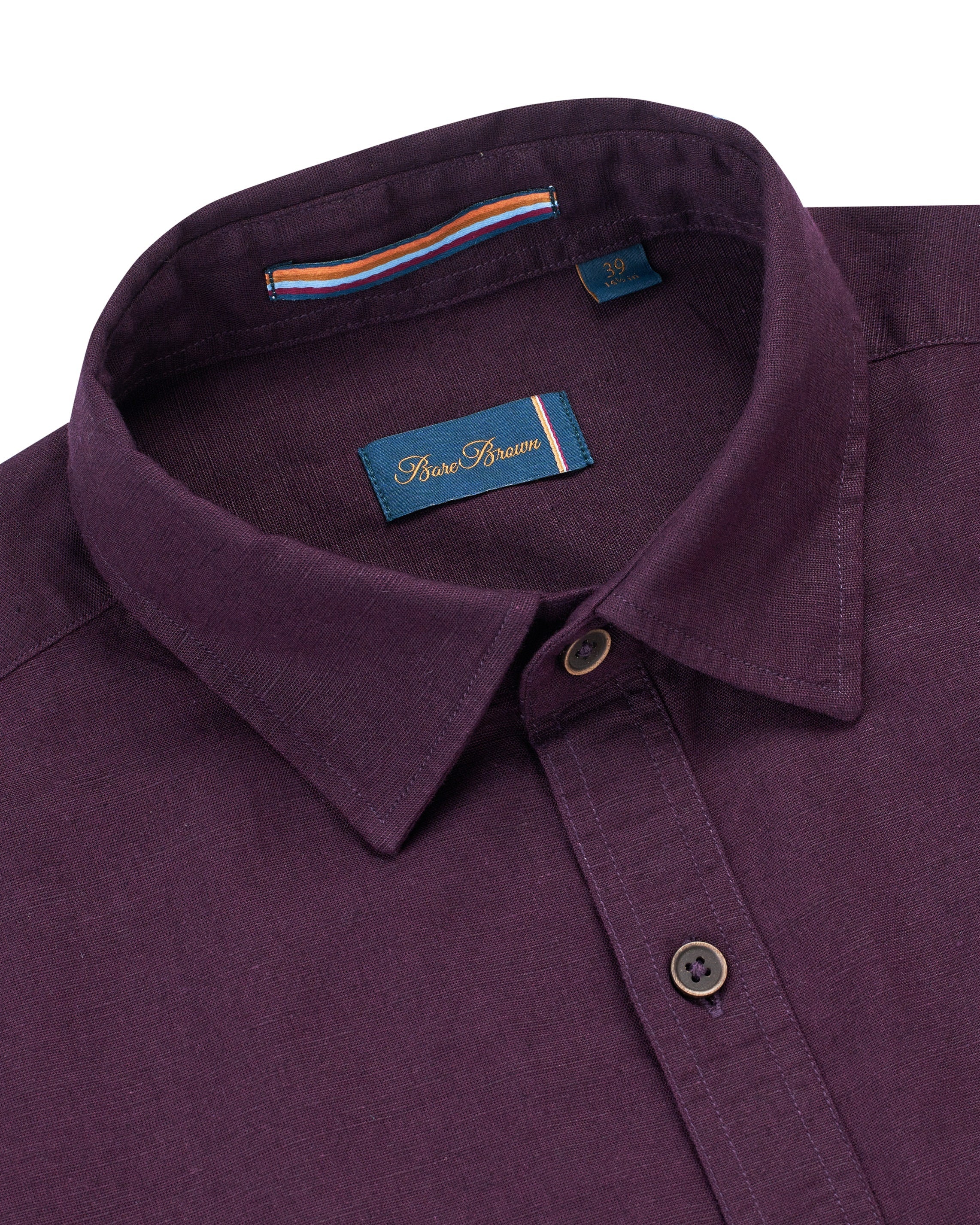 Bare Brown Regular Collar Cotton Linen Shirt, Slim Fit with Full Sleeves - Wine