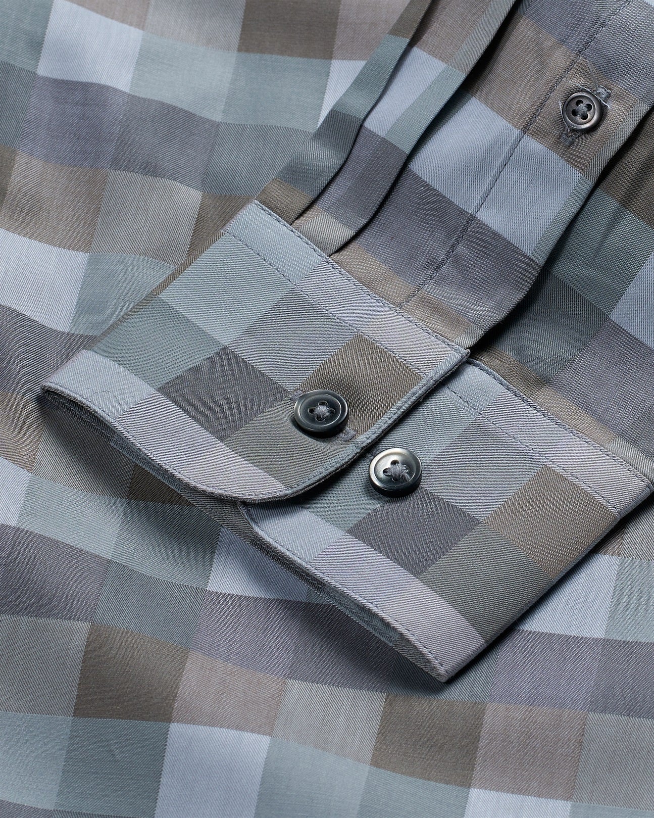 T the brand Checkered Slim Fit Full Sleeved Cotton Shirt - Slate Grey & Beige