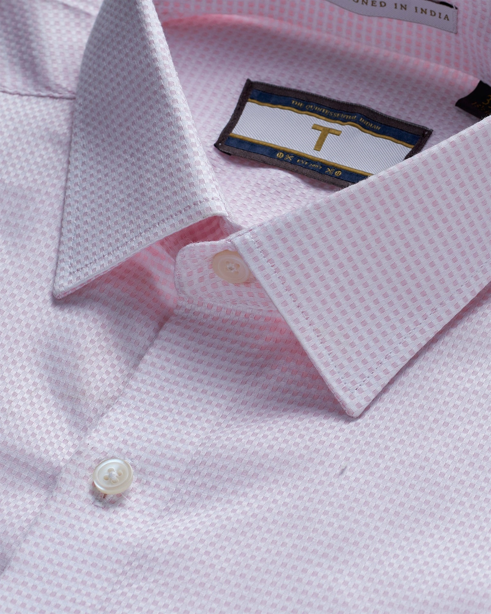T the brand Dobby Slim Fit Full Sleeved Cotton Shirt - Pink