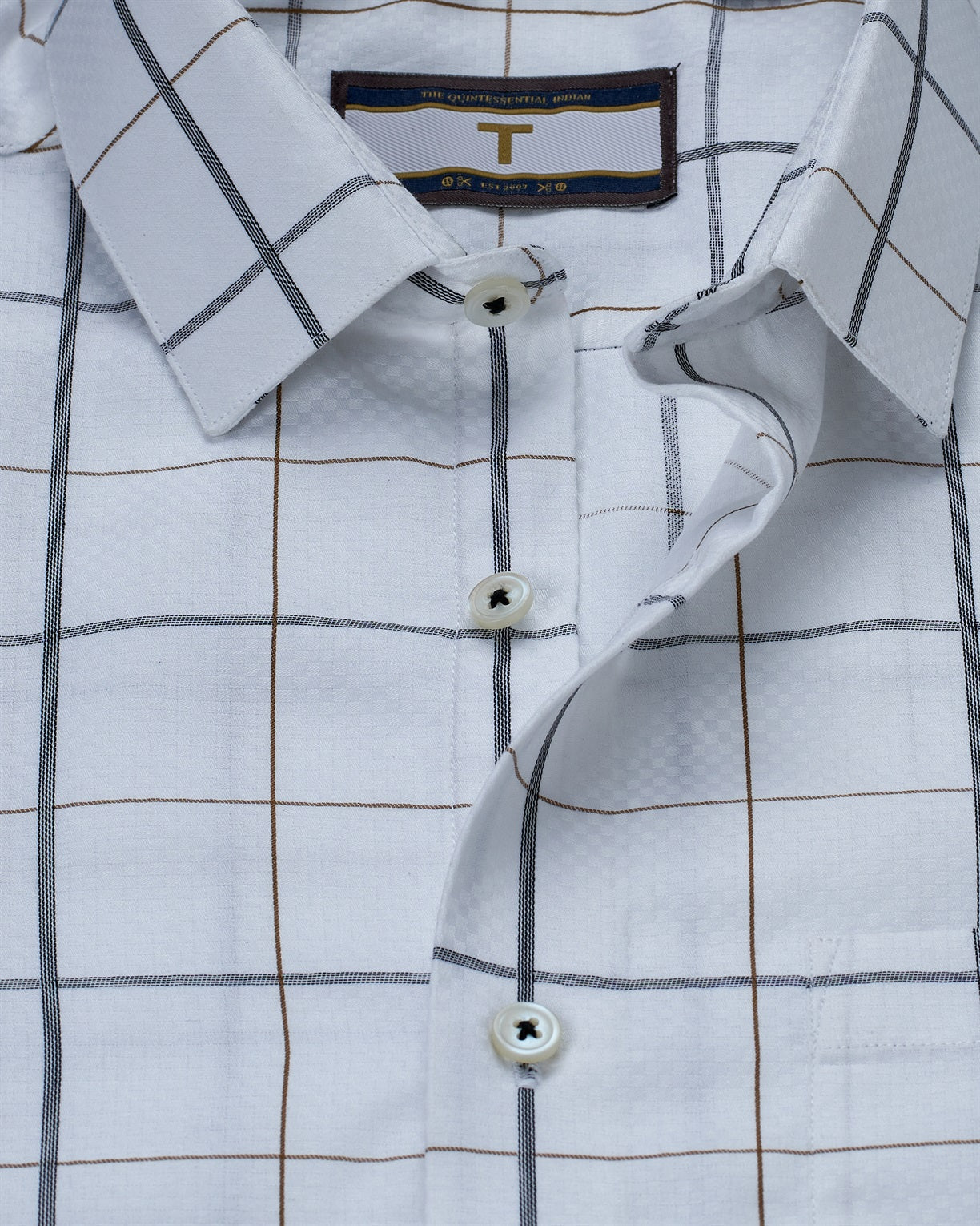 T the brand Checkered Dobby Slim Fit Full Sleeved Cotton Shirt - White