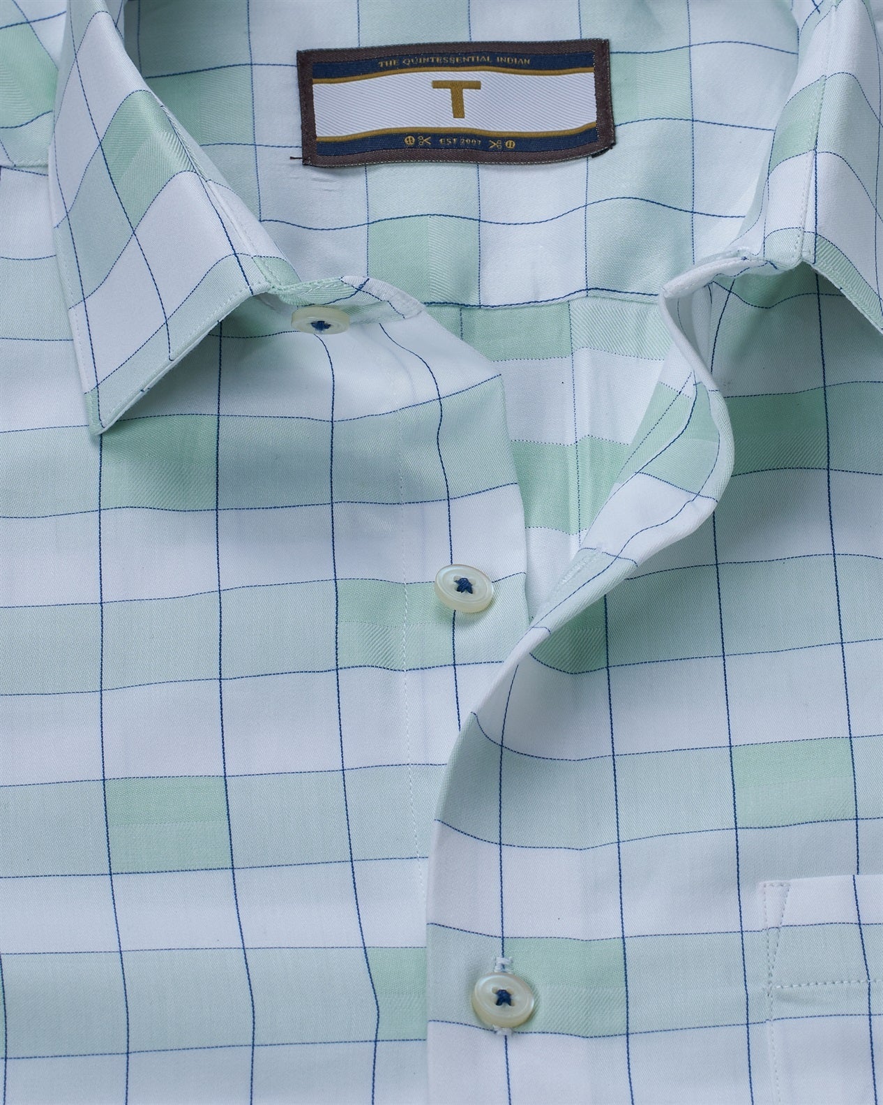 T the brand Checkered Dobby Slim Fit Full Sleeved Cotton Shirt - Pista Green