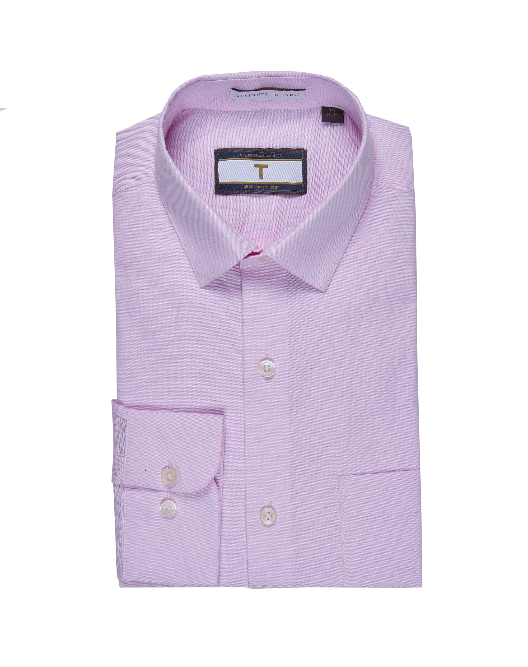 T the brand Classic Oxford Stretch Slim Fit Full Sleeved Cotton Shirt - Pink