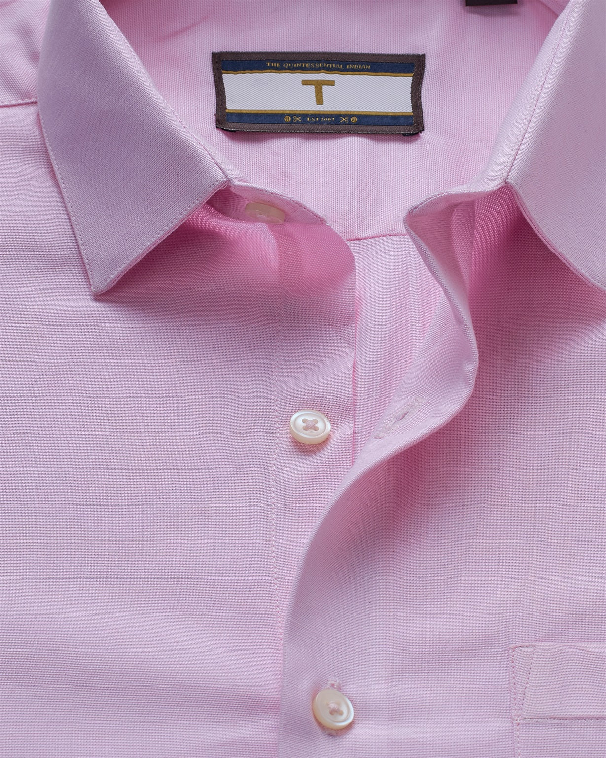 T the brand Classic Oxford Stretch Slim Fit Full Sleeved Cotton Shirt - Pink