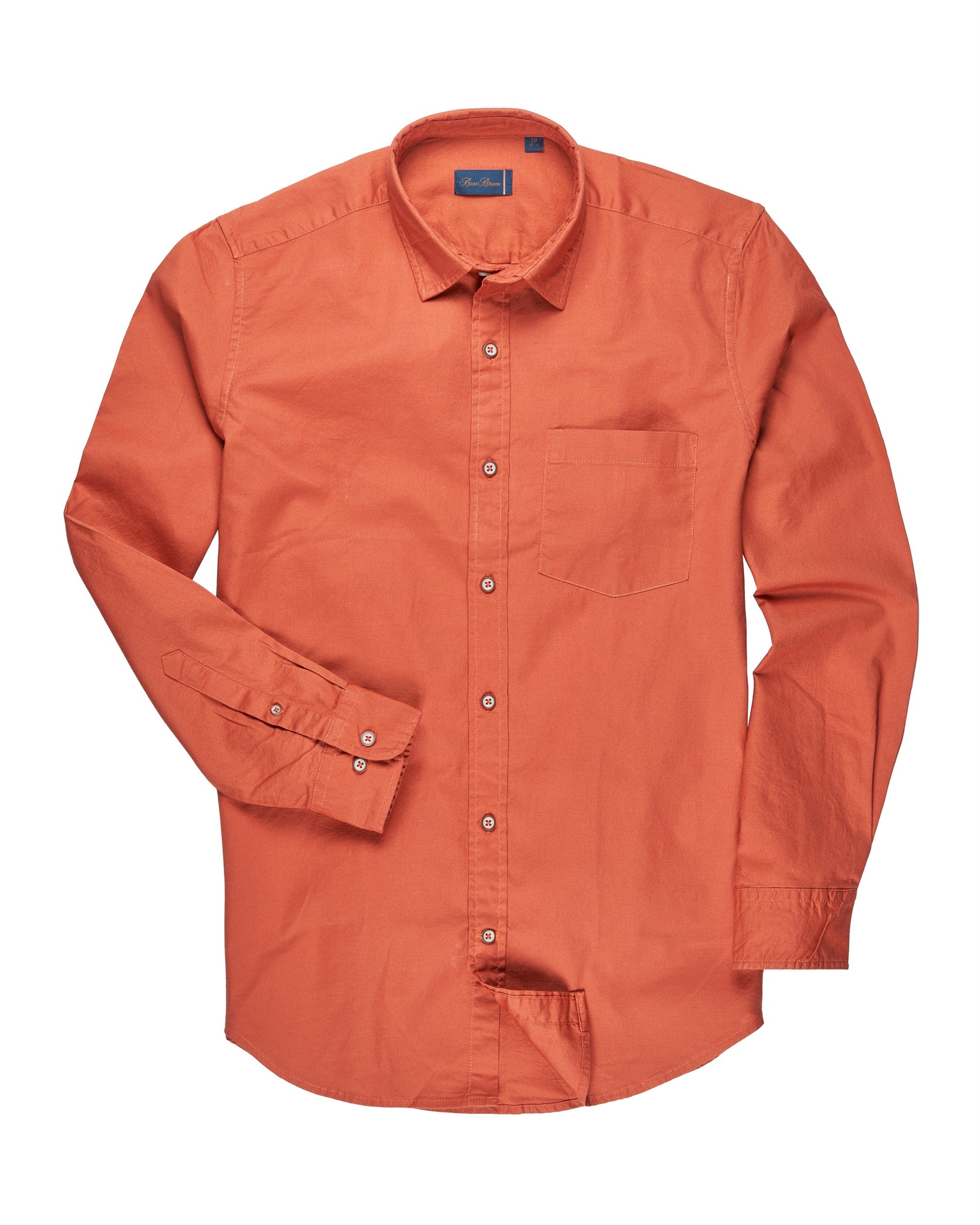 Bare Brown Stretch Cotton Shirt, Slim Fit with Full Sleeves - Rust
