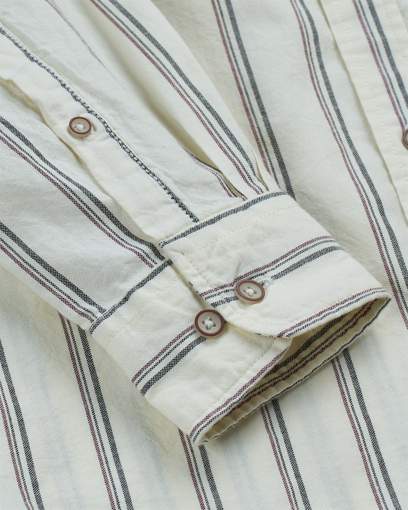 Bare Brown Mandarin Collar Stripped Cotton Shirt, Slim Fit with Full Sleeves - Off White