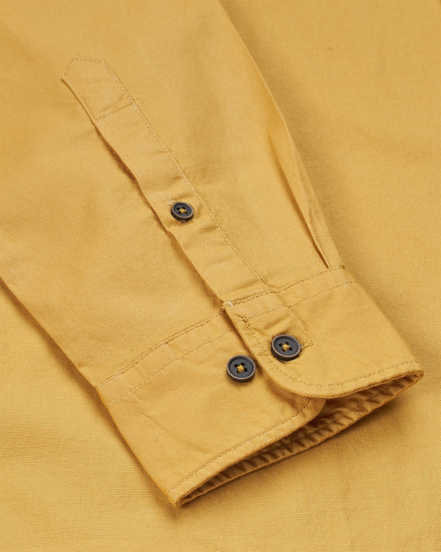 Bare Brown Mandarin Collar Stretch Cotton Shirt, Slim Fit with Full Sleeves - Mustard