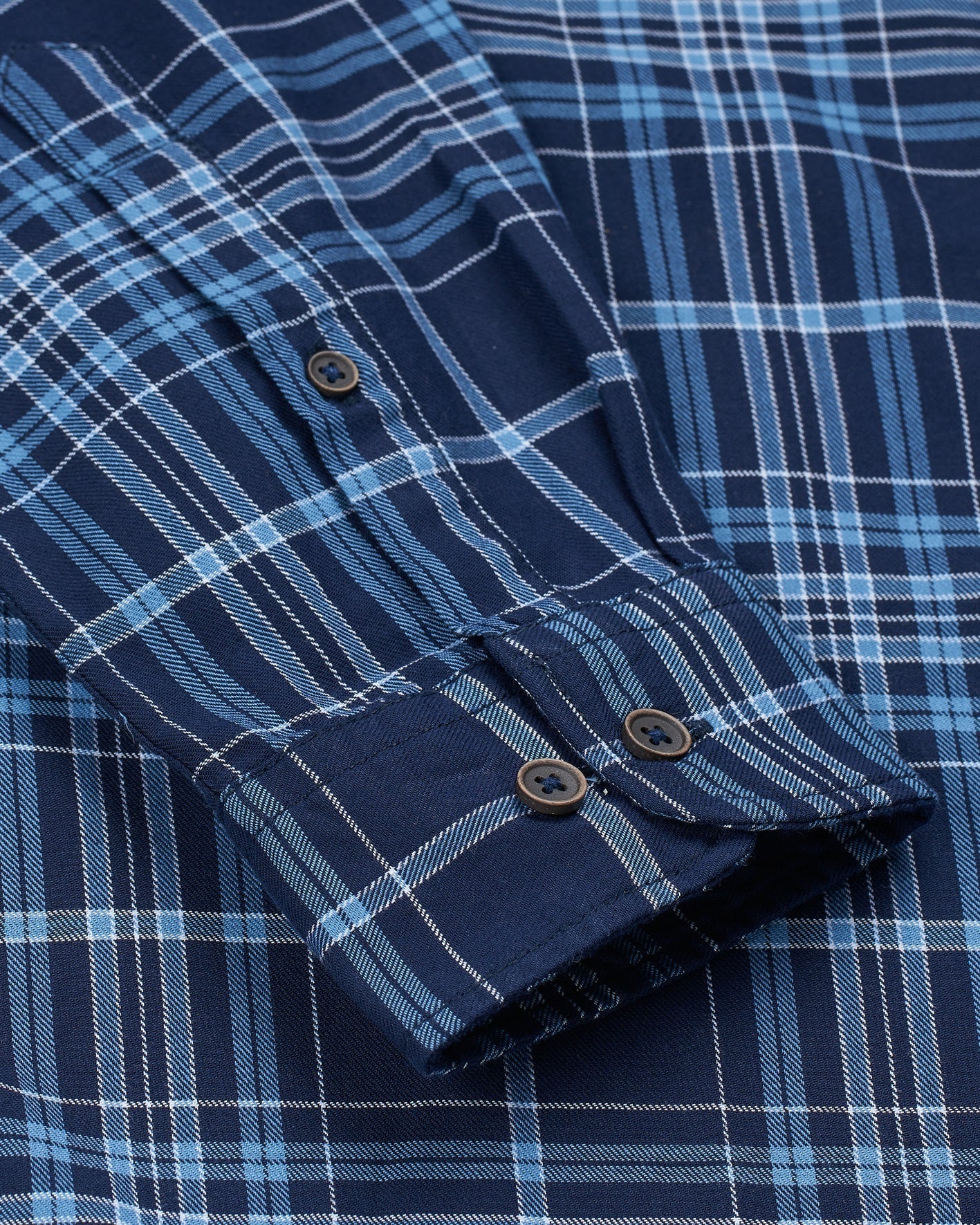 Bare Brown Cotton Check Shirt, Slim Fit with Full Sleeves - Navy