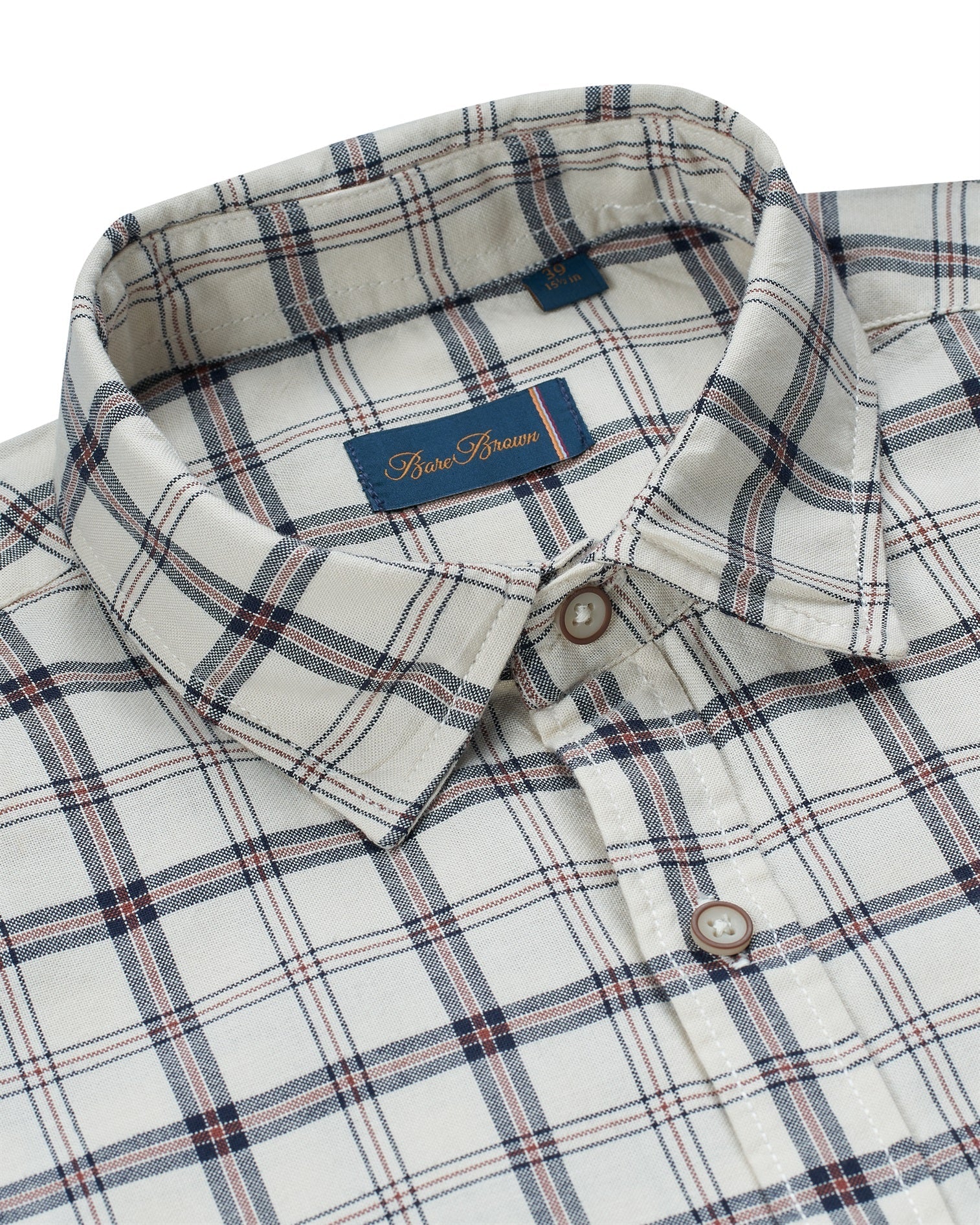 Bare Brown Cotton Check Shirt, Slim Fit with Full Sleeves - Off White