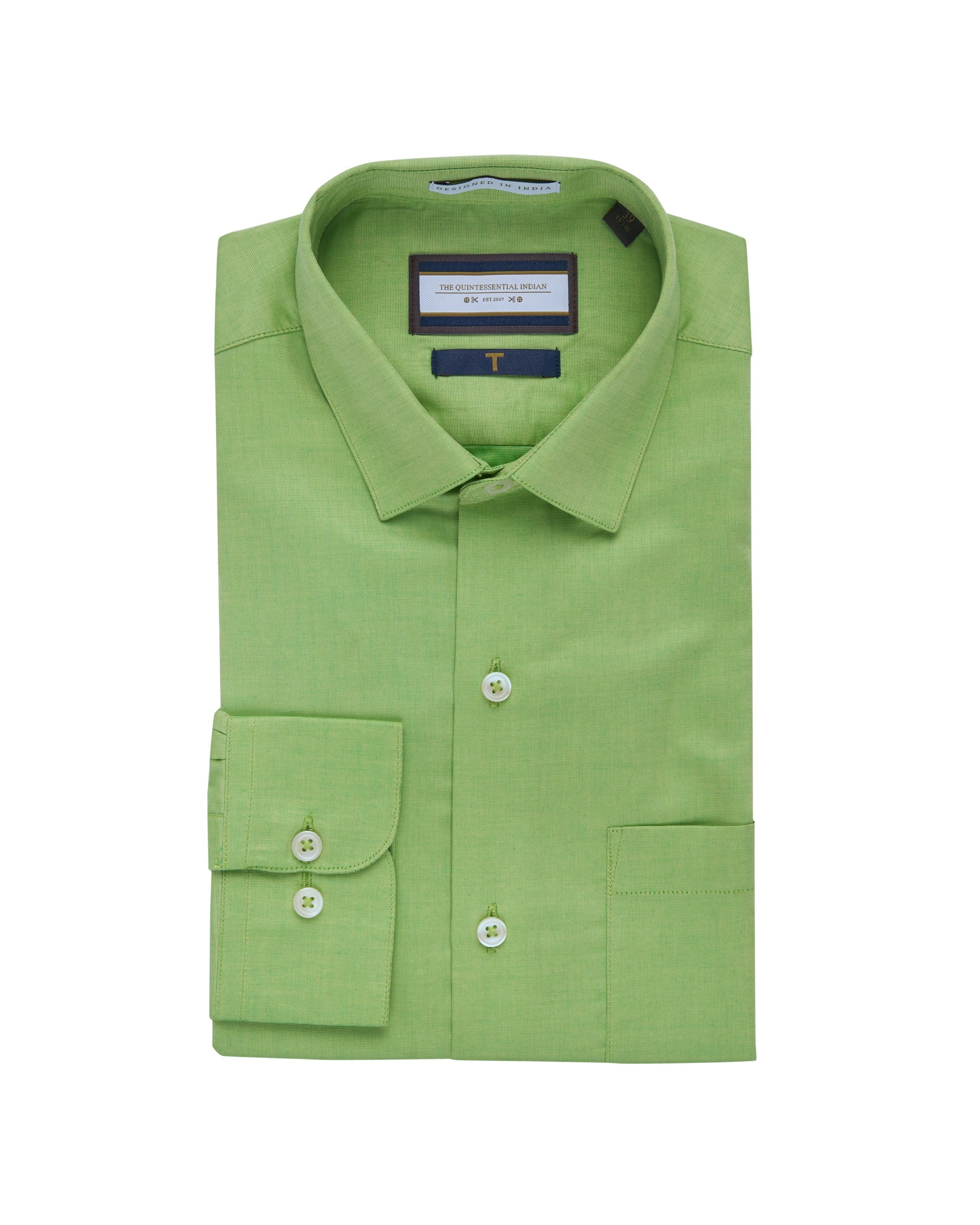 T the brand Cotton Slim fit Shirt with Full-Sleeves - Lime Green