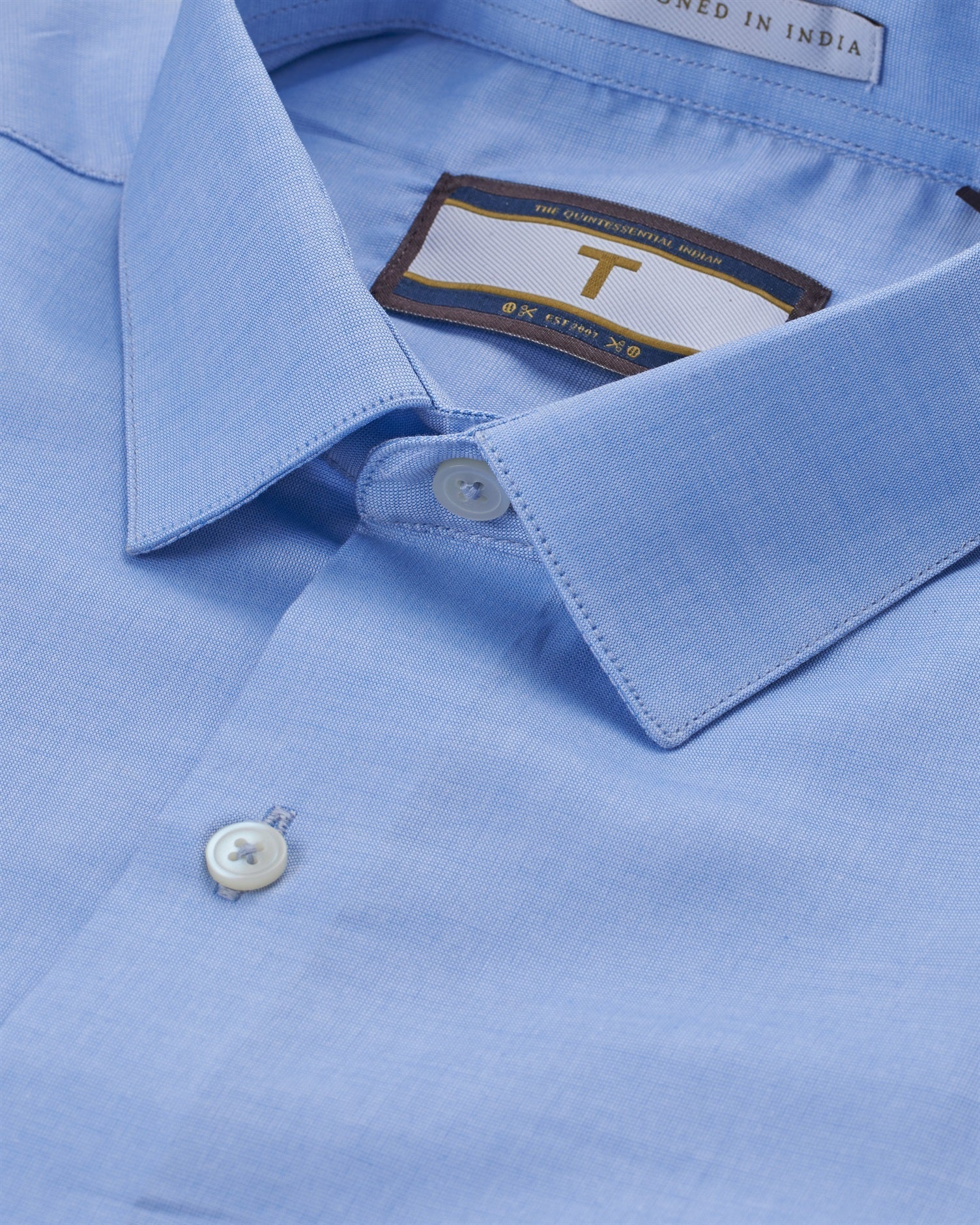 T the brand Solid Cotton Slim fit Shirt with Full-Sleeves - Light Blue