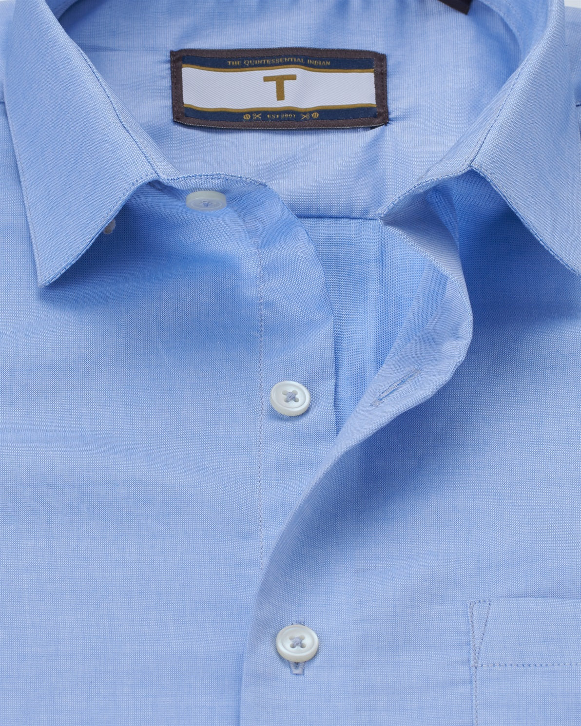 T the brand Solid Cotton Slim fit Shirt with Full-Sleeves - Light Blue