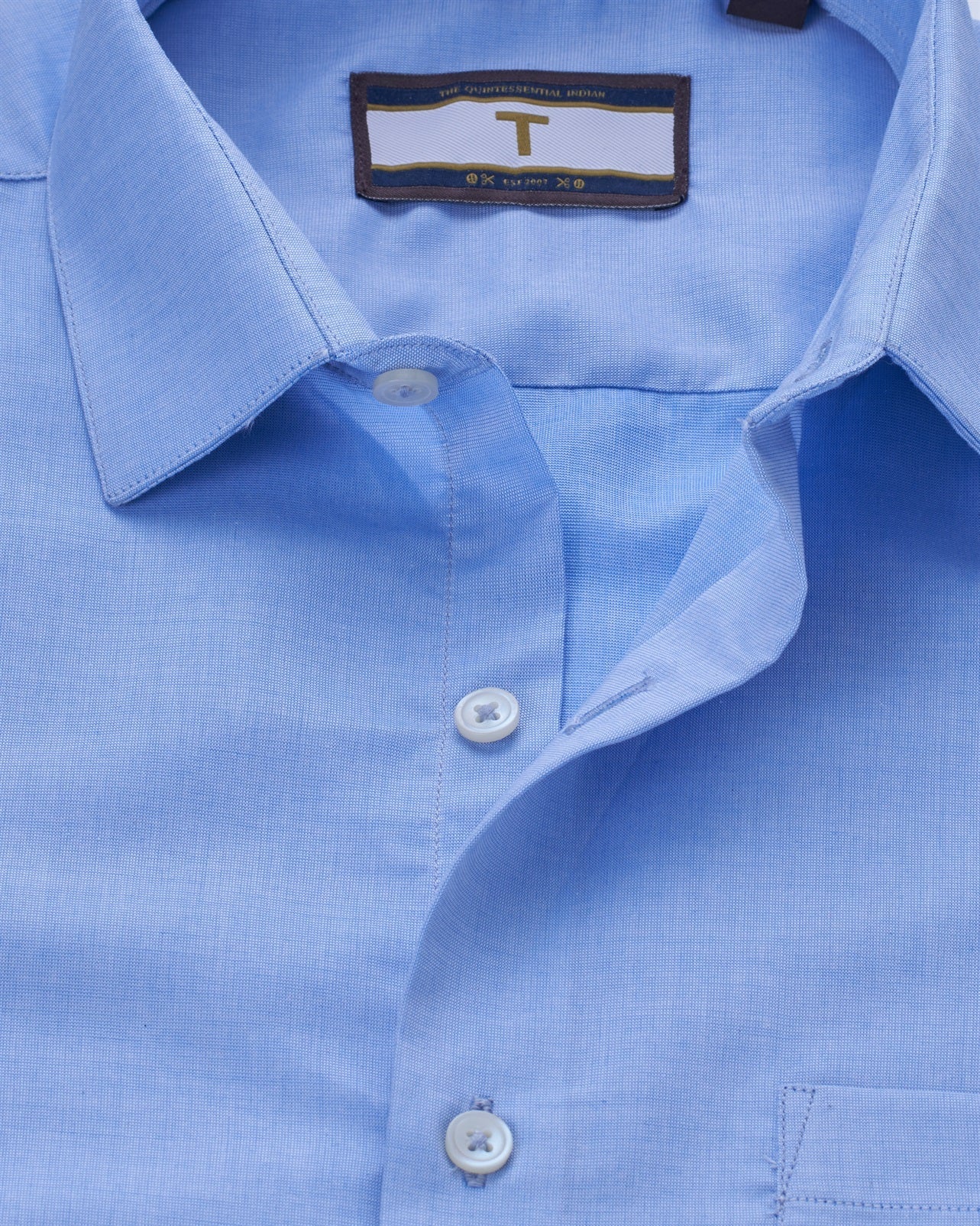 T the brand Solid Cotton Slim Fit Half Sleeved Shirt - Light Blue