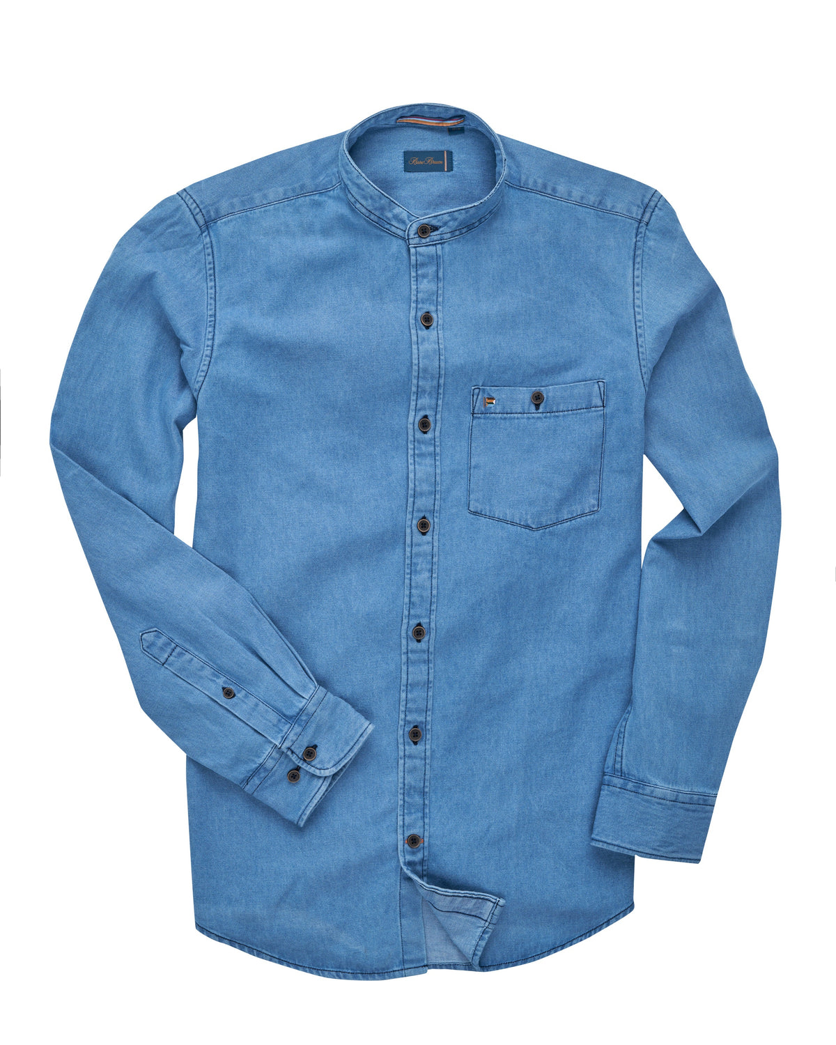 Bare Brown Mandarin Collar Denim Shirt, Slim Fit with Full Sleeves L