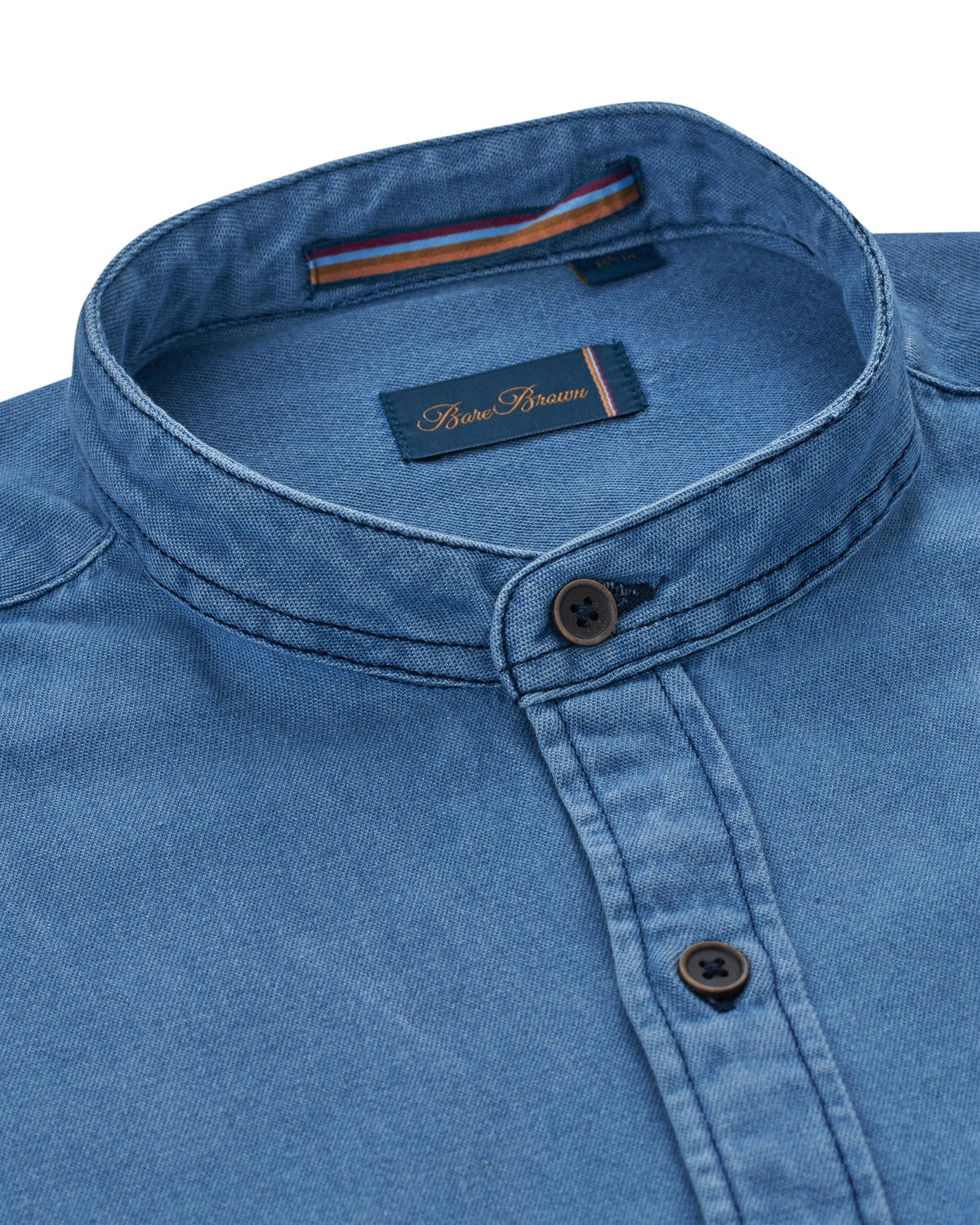 Bare Brown Mandarin Collar Denim Shirt, Slim Fit with Full Sleeves L