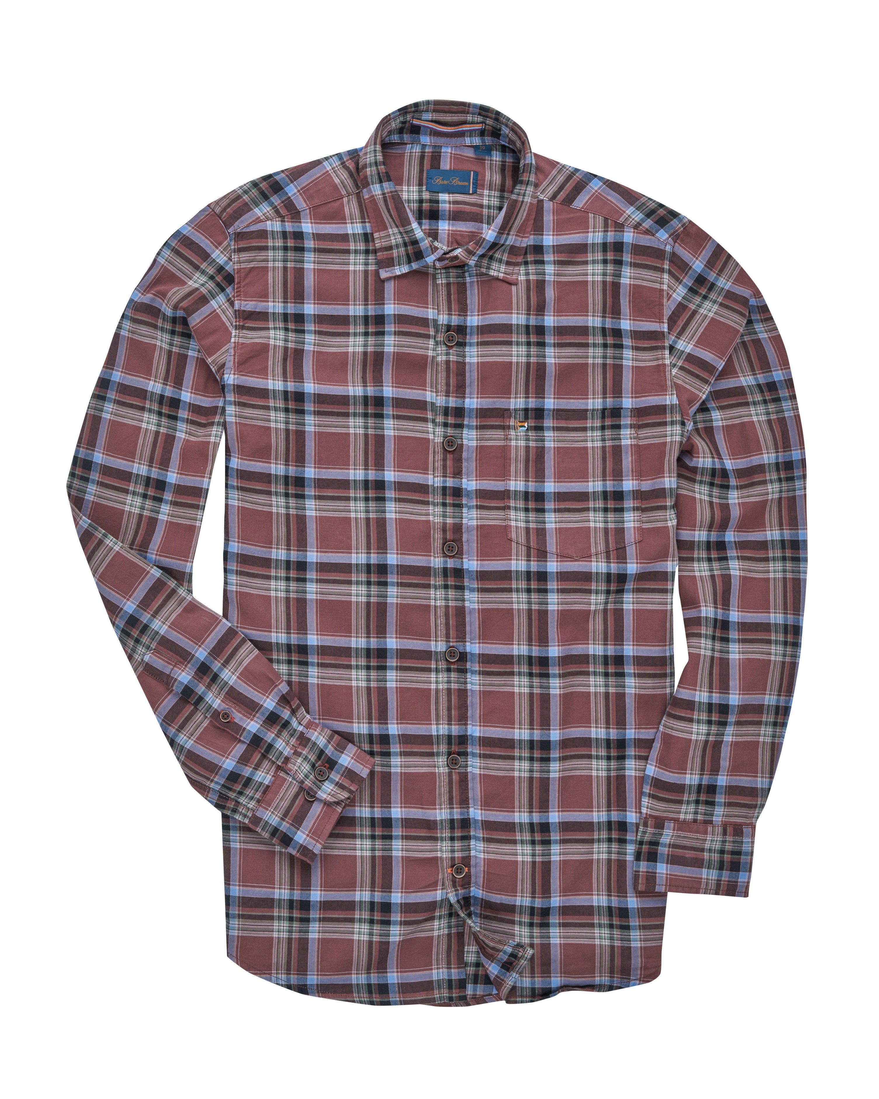 Bare Brown Cotton Check Shirt, Slim Fit with Full Sleeves - Light Brown
