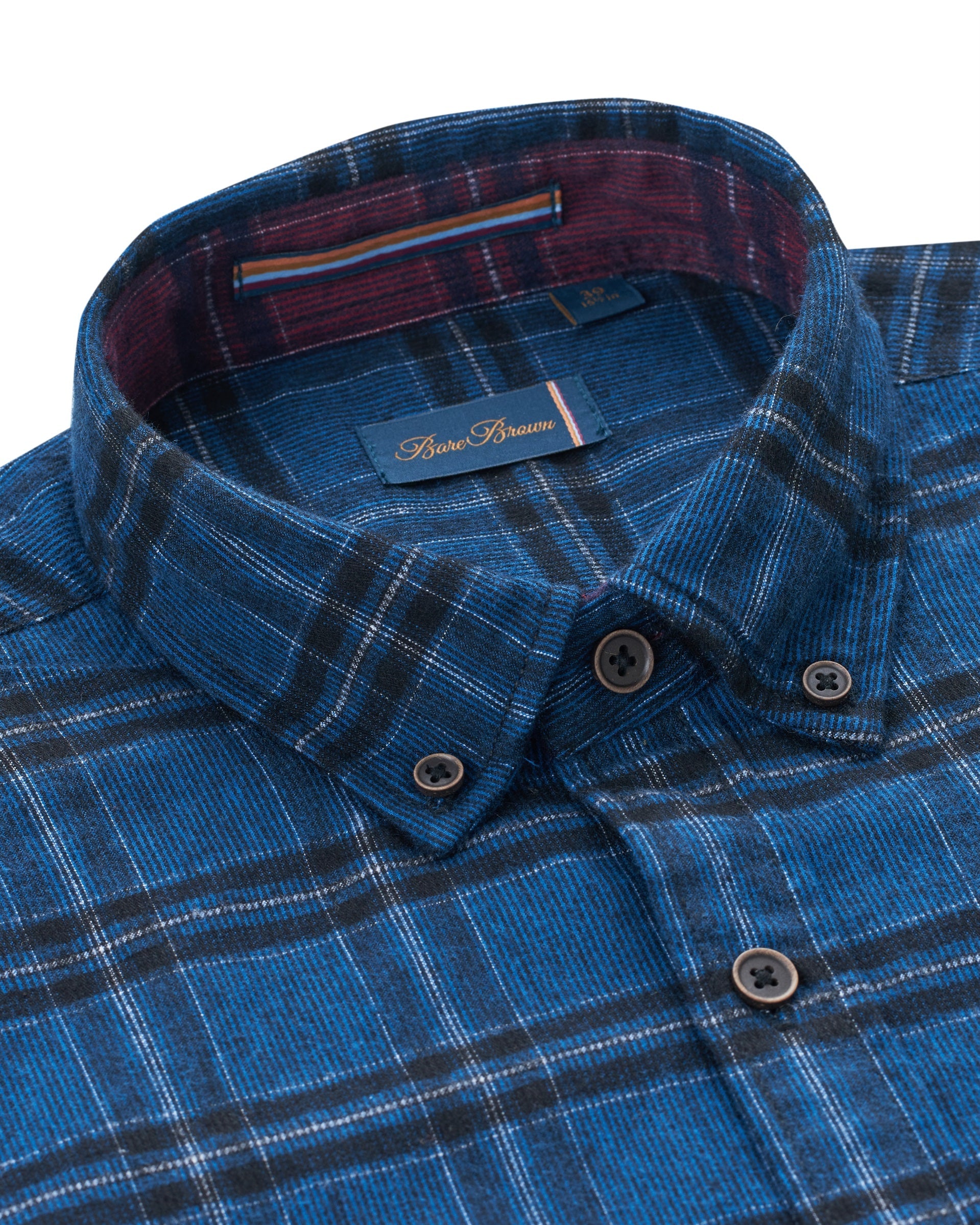 Bare Brown Corduroy Check Cotton Shirt, Slim Fit with Full Sleeves - Blue