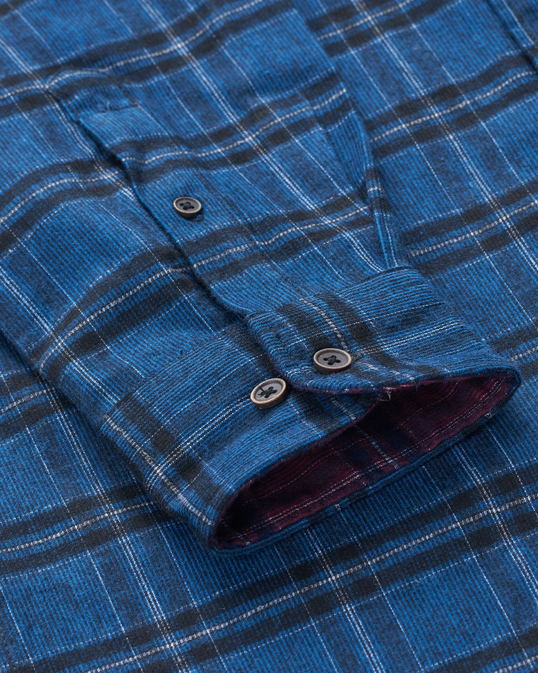 Bare Brown Corduroy Check Cotton Shirt, Slim Fit with Full Sleeves - Blue