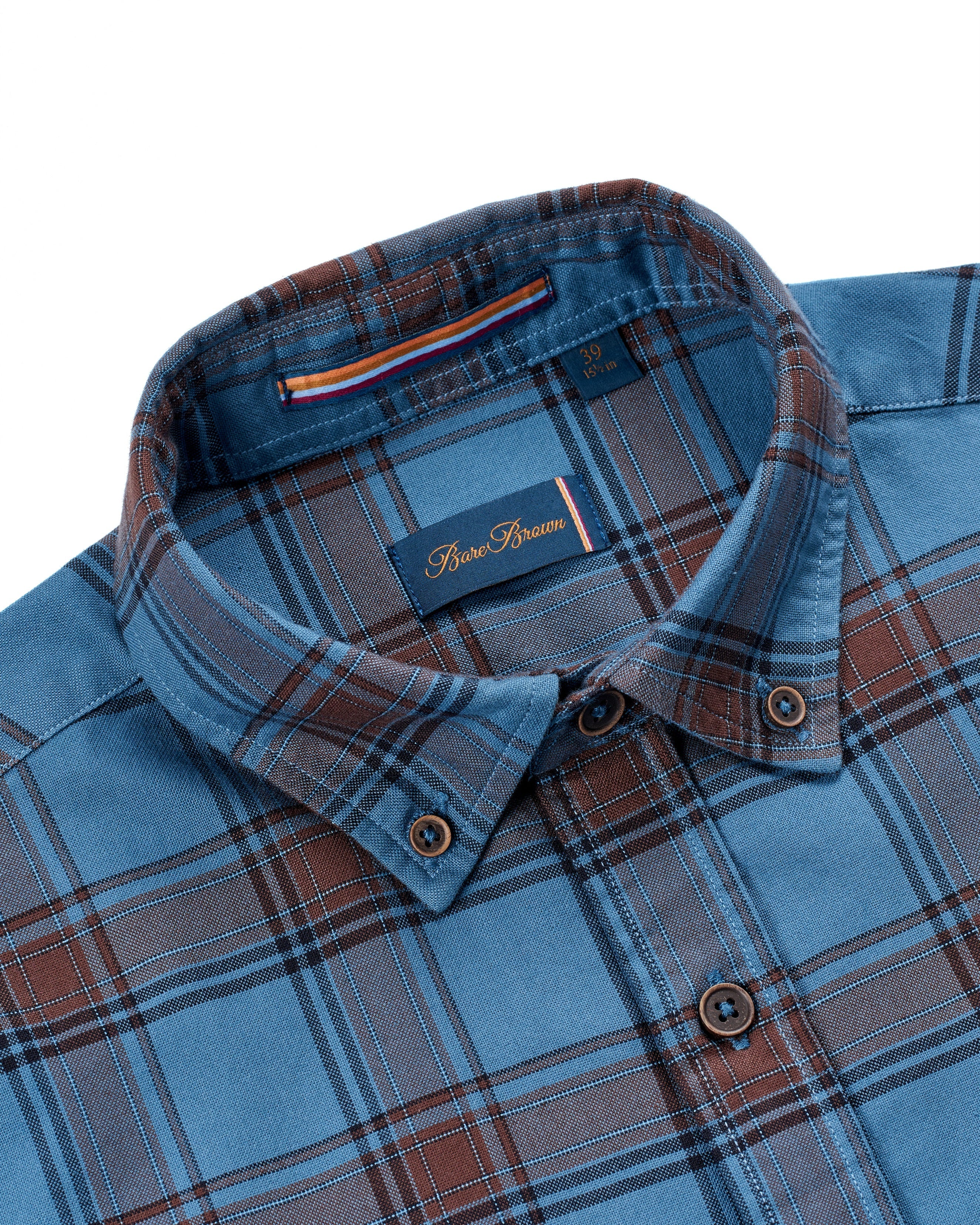 Bare Brown Checkered Cotton Spandex Shirt, Slim Fit with Full Sleeves - Blue
