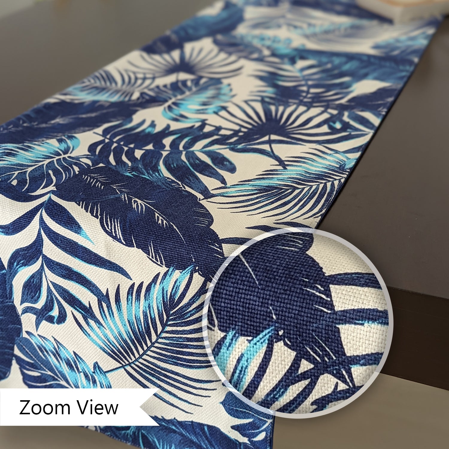 Avocado Linens Cotton Dining Table Runner - Tropical Blue Leaves