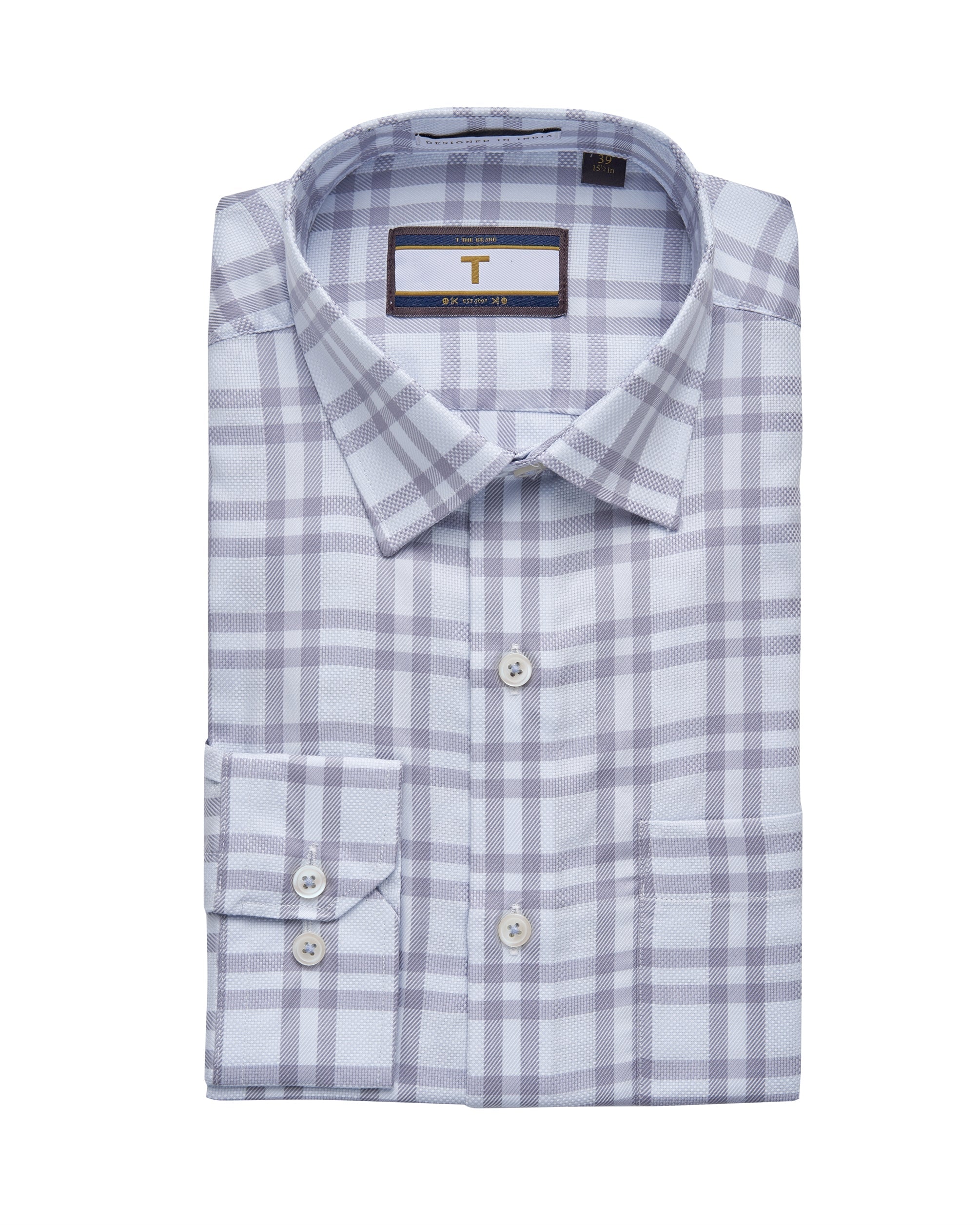 T the brand Checkered Dobby Slim Fit Full Sleeved Cotton Shirt - Blue