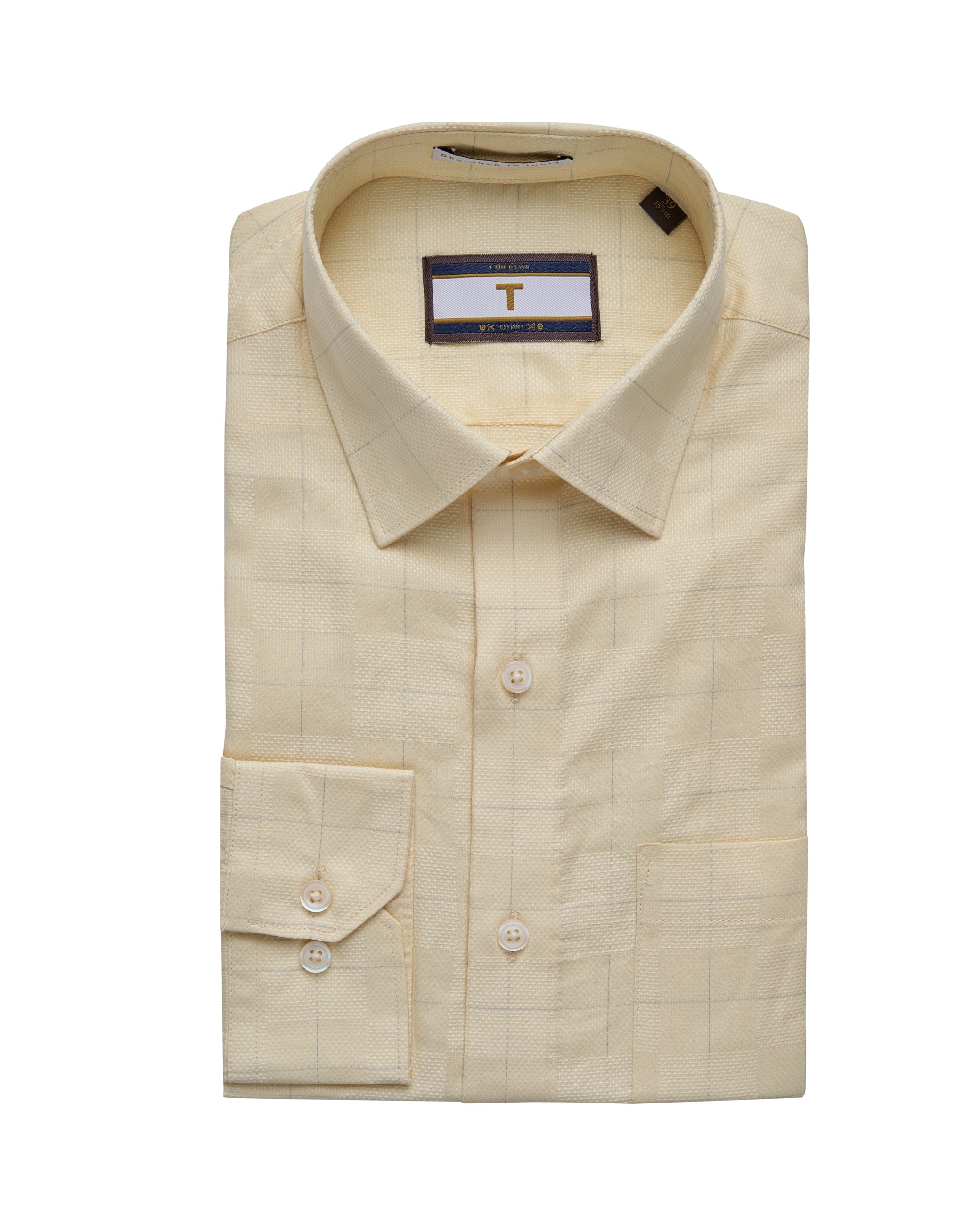 T the brand Checkered Dobby Slim Fit Full Sleeved Cotton Shirt - Yellow