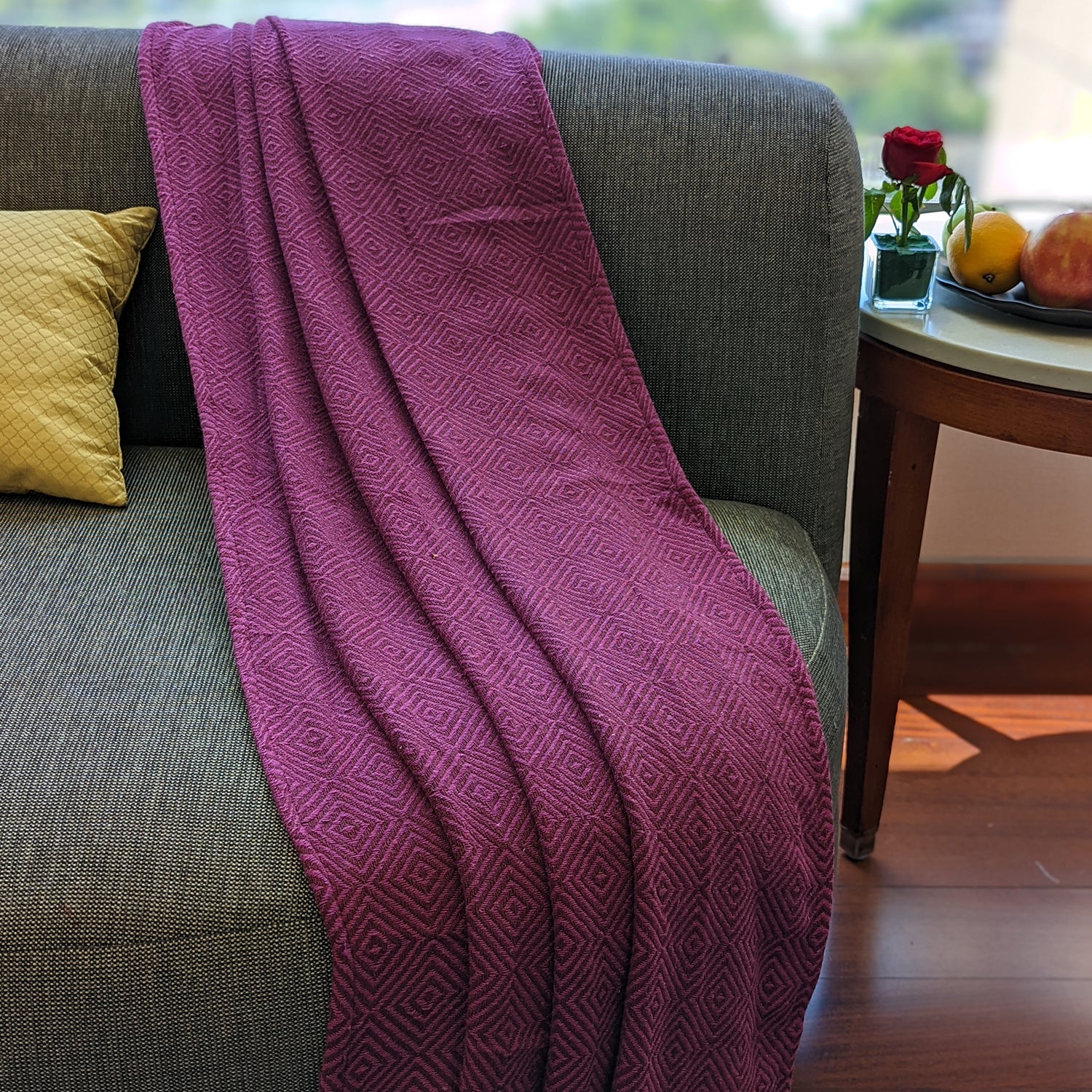 Avocado Linens Cotton Blend Sofa Throws - Argyle Maroon & Pink