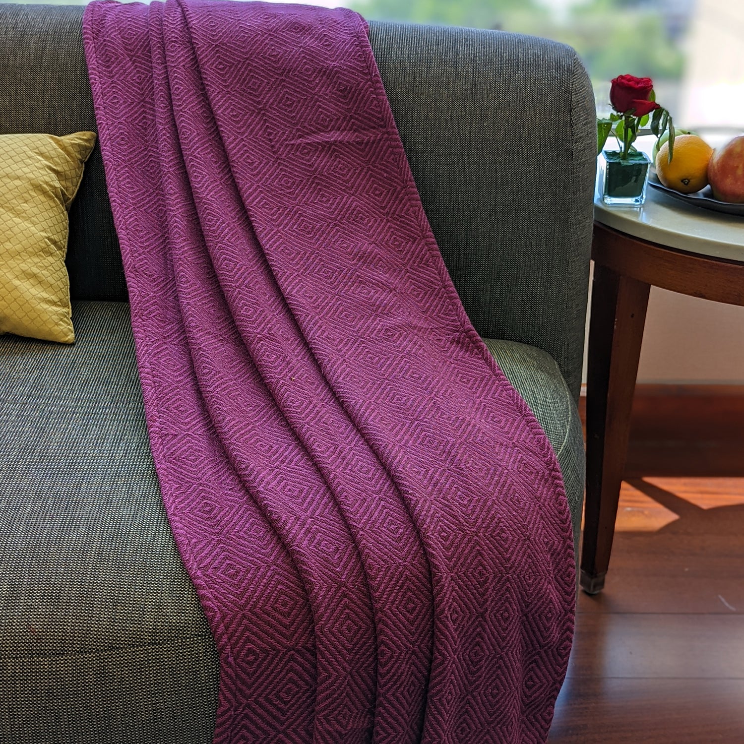 Avocado Linens Cotton Blend Sofa Throws - Argyle Maroon & Pink