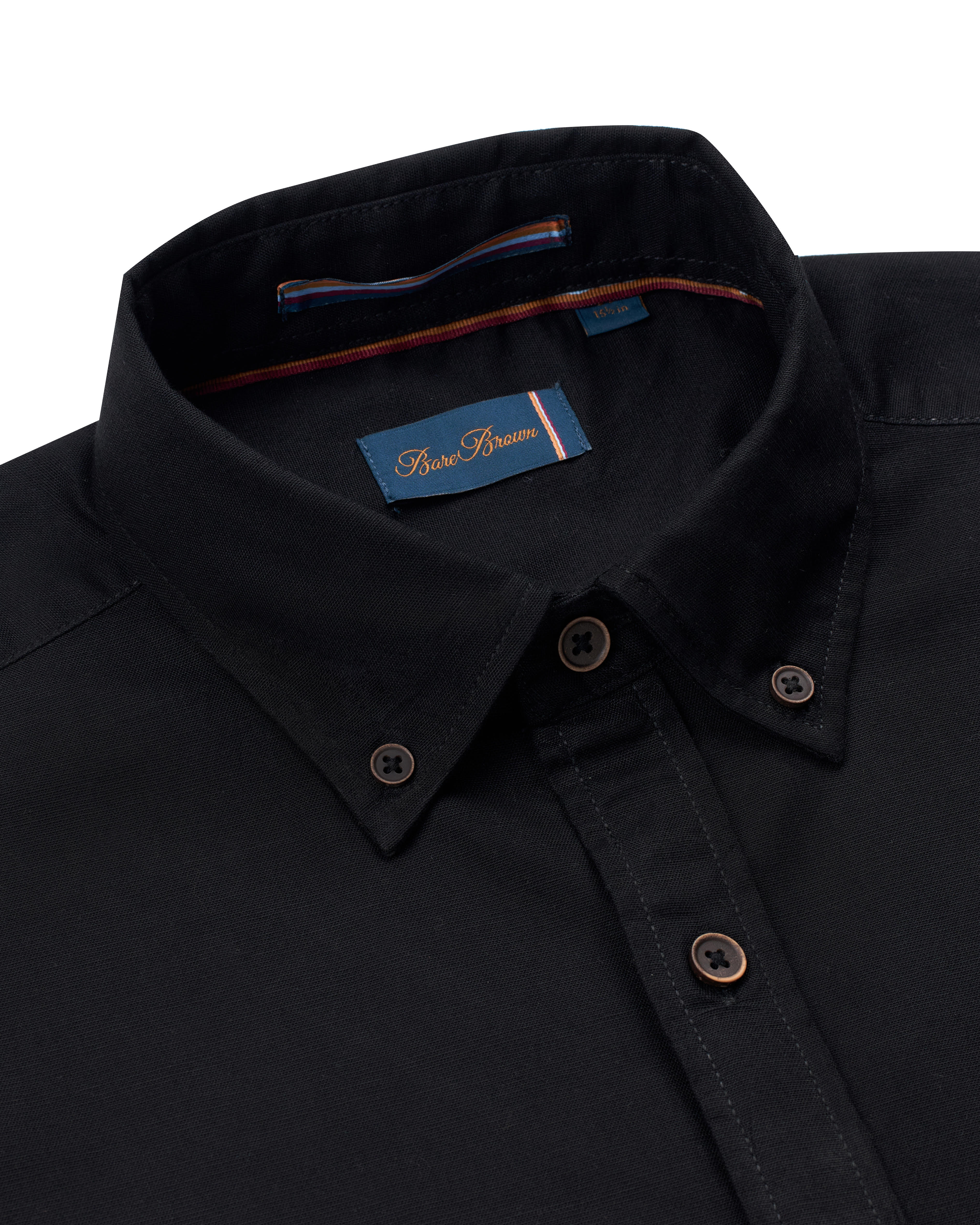 Bare Brown Cotton Stretch Shirt, Slim Fit with Full Sleeves - Black